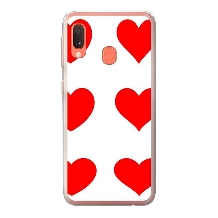MuchoWow Handyhülle Eine Illustration mit neun roten Herzen Handyhülle Samsung Galaxy A20e Smartphone-Bumper Print Handy