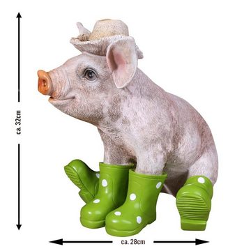 colourliving Tierfigur Deko Schwein Erich mit Hut und Stiefel in grün Schweine Figuren Garten, handbemalt, wetterfest, lebensecht wirkend