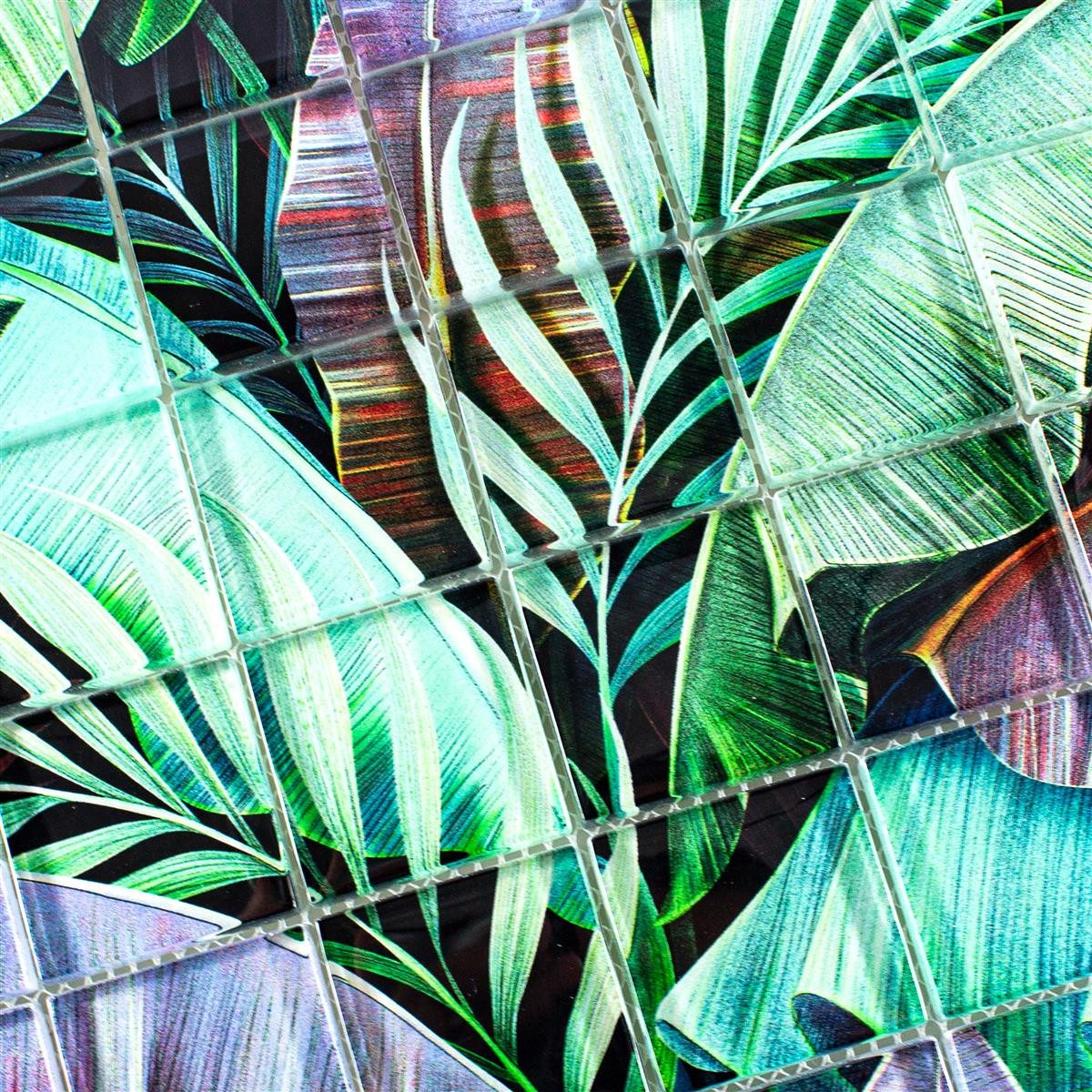 Mosafil Mosaikfliesen Glasmosaik Fliesen Pittsburg Blumen Optik, Glas 29.800x29.800, grün-lila, Verlegefertig auf ein Netz geklebt - Wasserfest