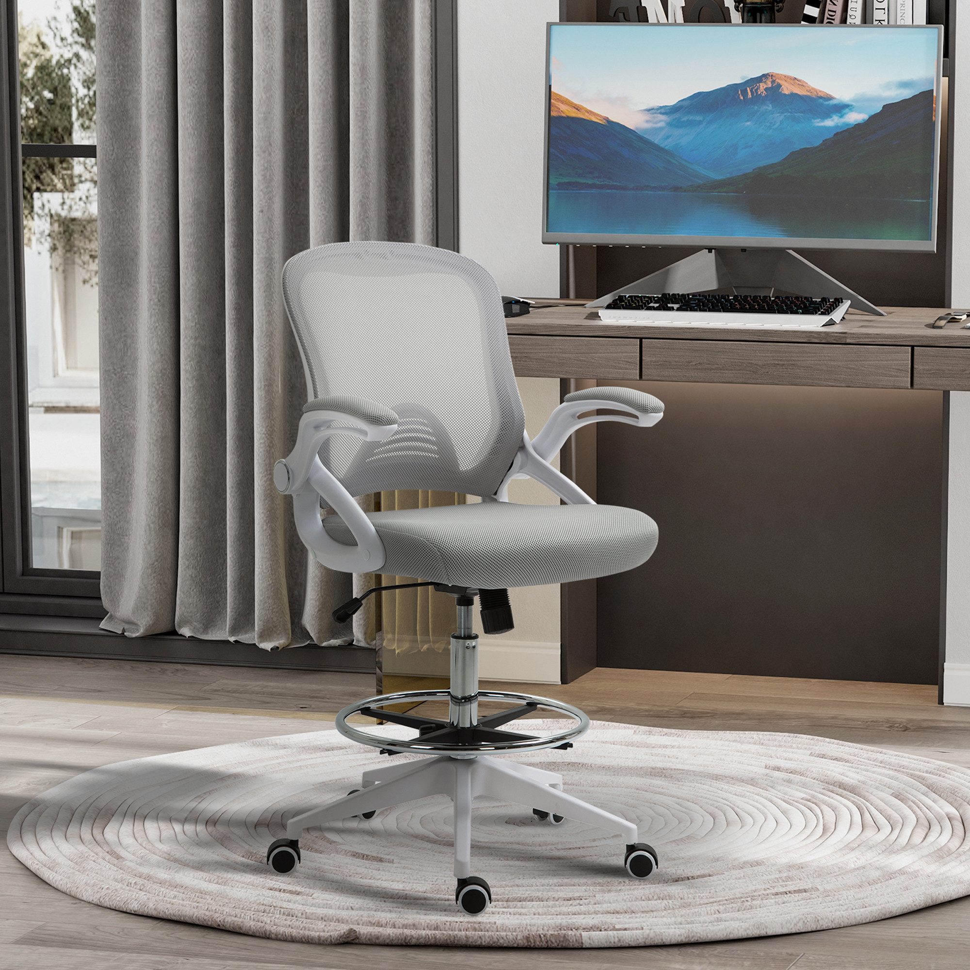 Vinsetto Schreibtischstuhl Ergonomischer Mesh-Zeichenstuhl mit Rollen günstig online kaufen