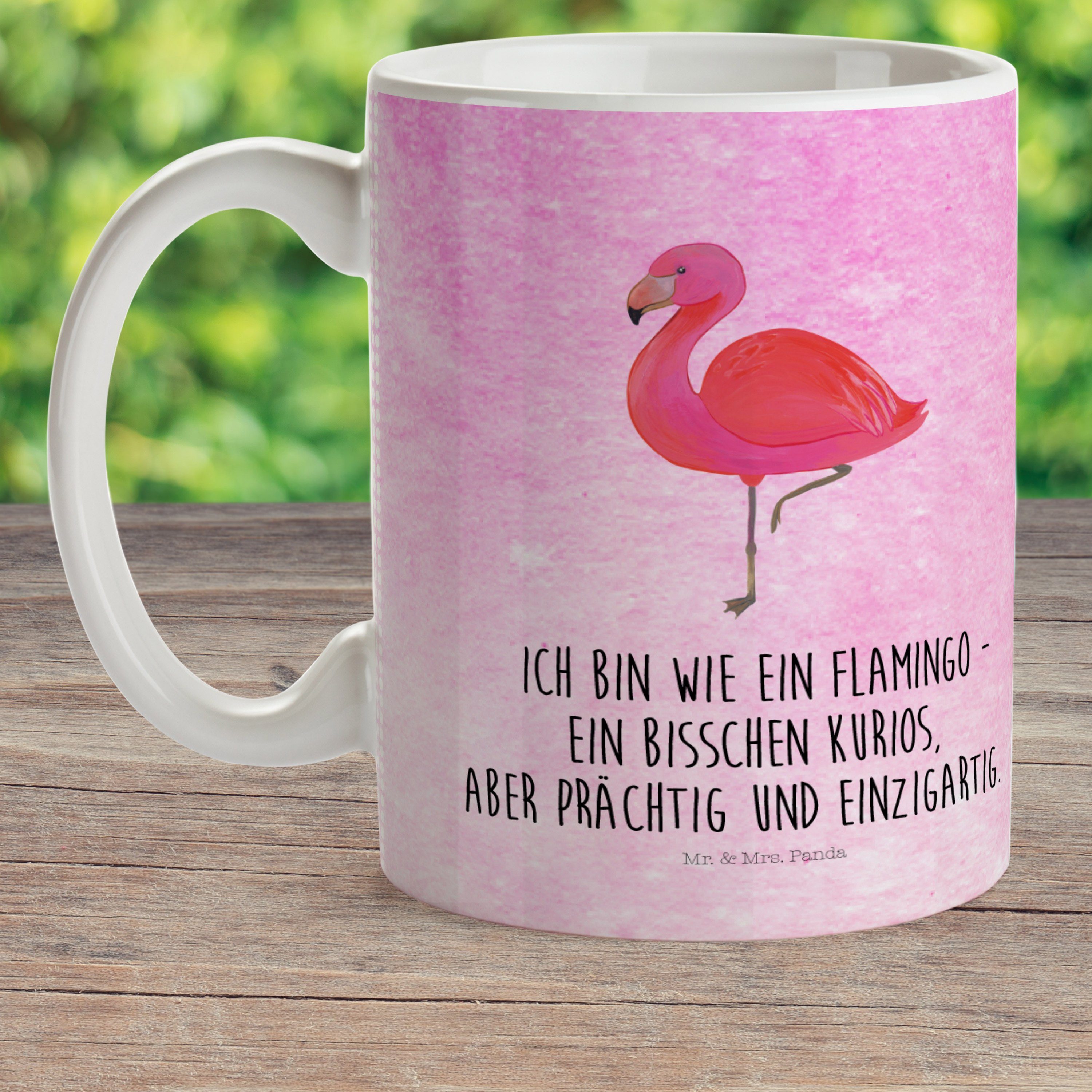 Mr. & Mrs. classic Geschenk, Aquarell Pink Kunststoffgeschirr, Kinderbecher Flamingo einz, - Kunststoff - Panda