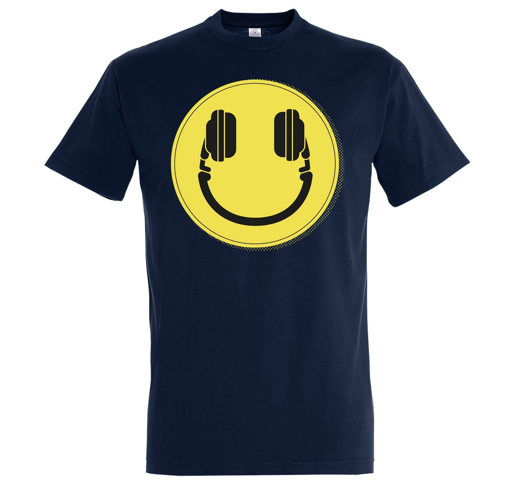 Youth Designz T-Shirt Smile DJ Headset Herren T-Shirt mit lustigem Smiley Frontprint Navyblau