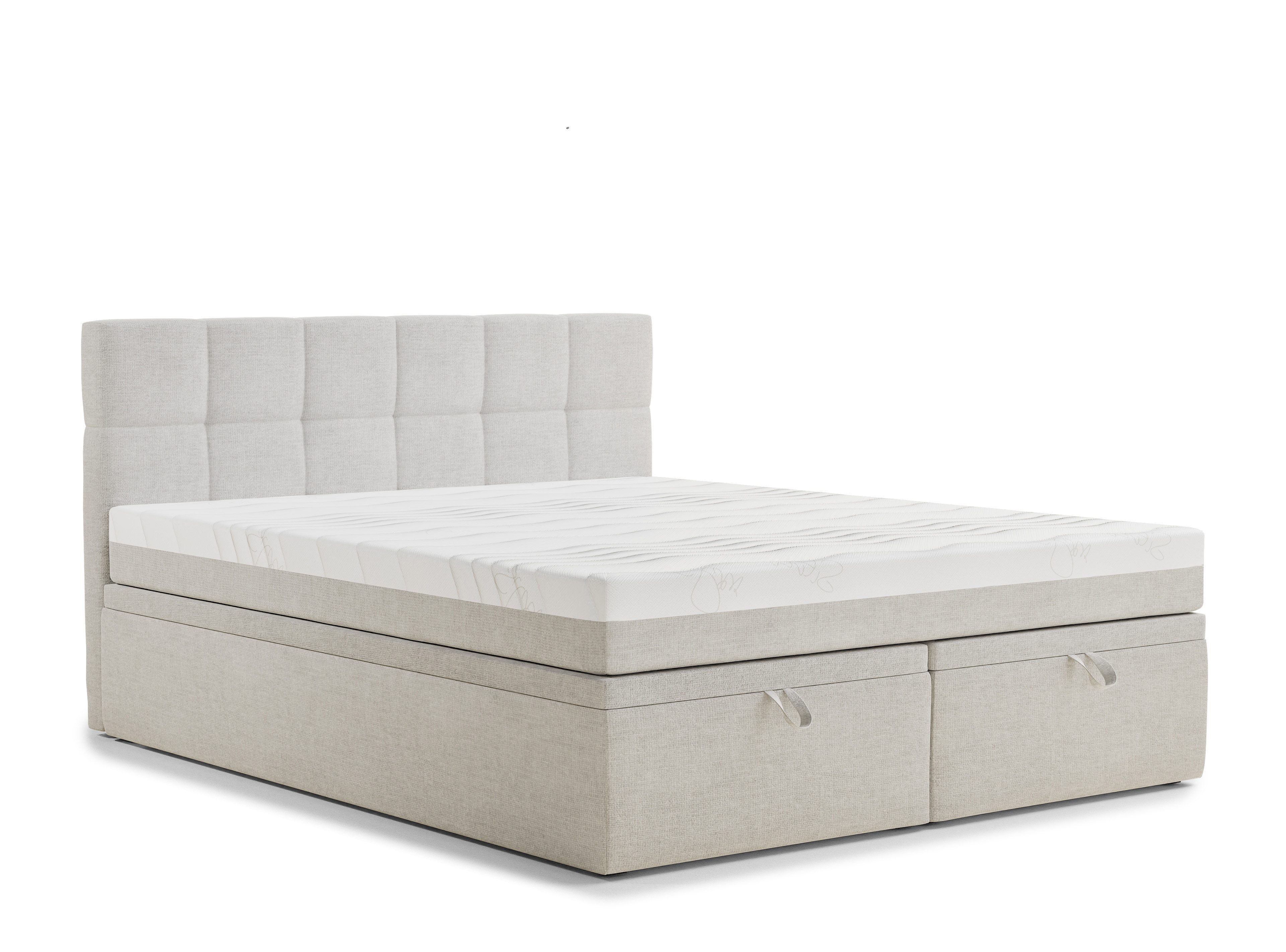 Maison de Rêve Boxbett Gotu S mit Bettkasten (Boxbett mit Matratze mit Stauraum und Kopfteil), Boxspringbett mit Matratzen H3, Doppelbett mit Stauraum, Kopfteil