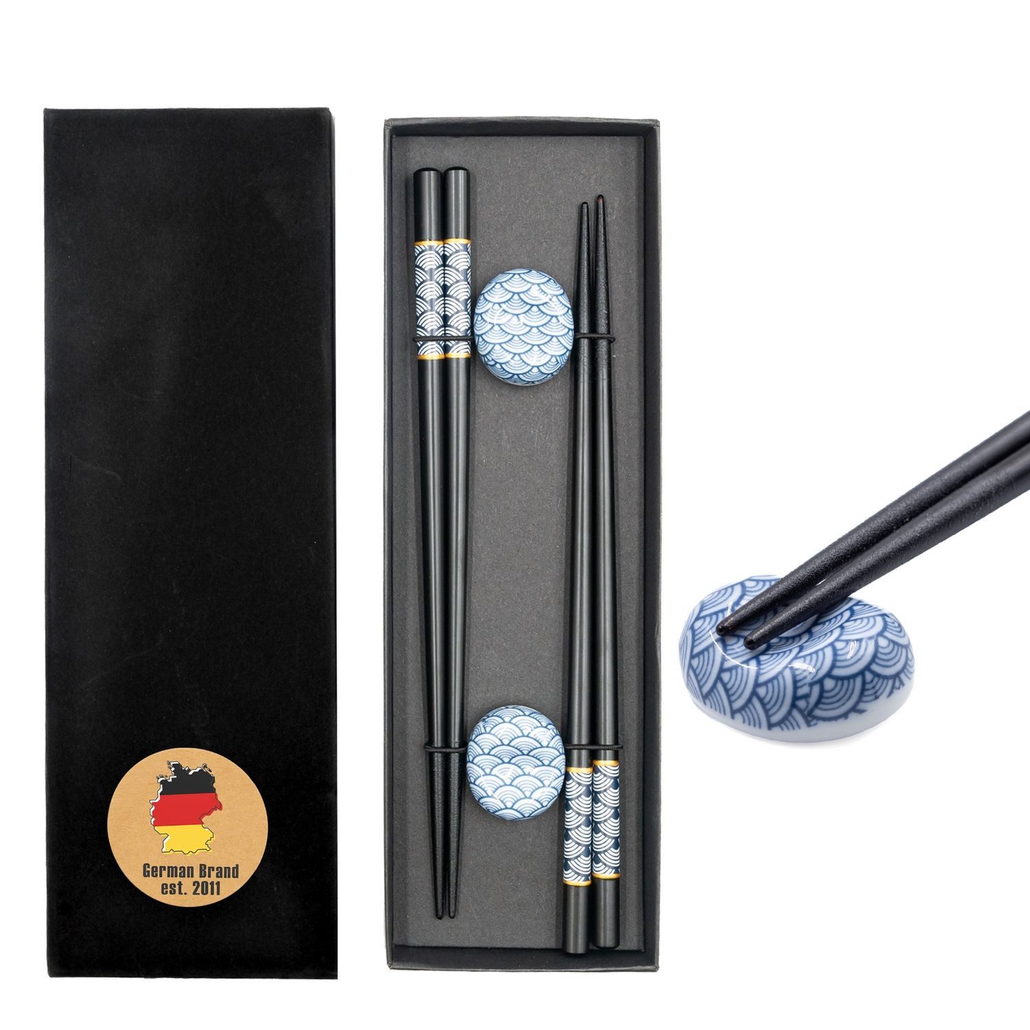 Intirilife Essstäbchen Essstäbchen Set Sushi Chinesische Japanische Stäbchen Stäbchenhalter, Essstäbchen Set mit 2 Stäbchenhalter