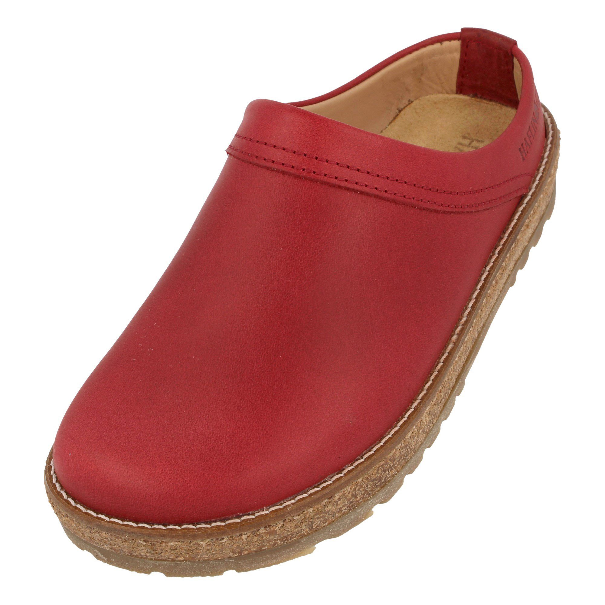 Haflinger Travel Classic Eleganter Clog aus Leder mit Korkfußbett und Gummisohle Hausschuh