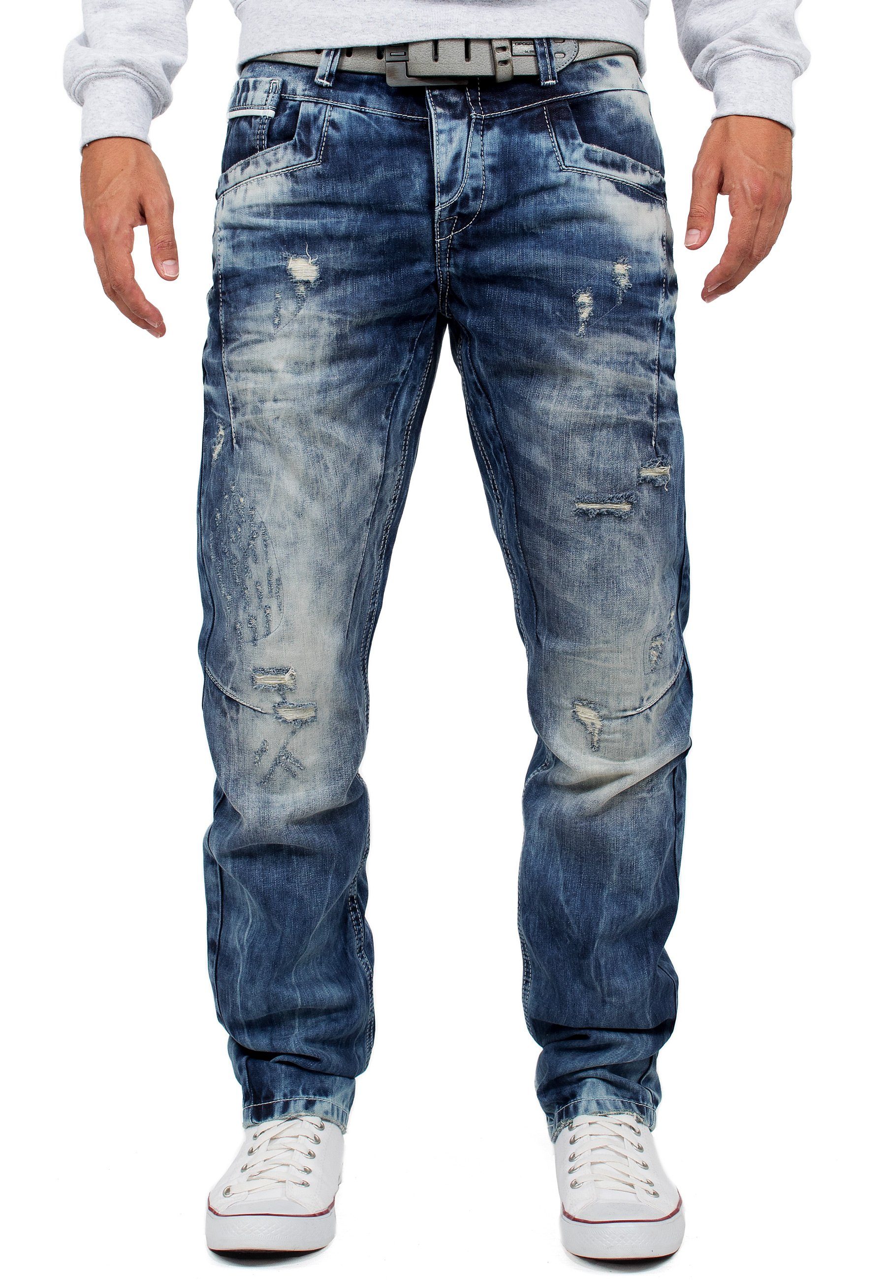 Cipo & Baxx Regular-fit-Jeans Freizeit Hose BA-CD104 Blau (1-tlg) Destroyed günstig online kaufen