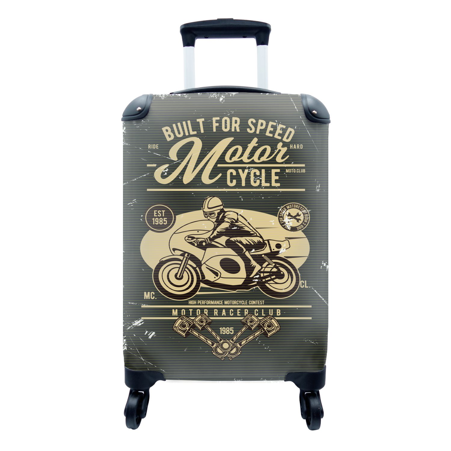 MuchoWow Handgepäckkoffer Motorrad - Mann - Retro, 4 Rollen, Reisetasche mit rollen, Handgepäck für Ferien, Trolley, Reisekoffer