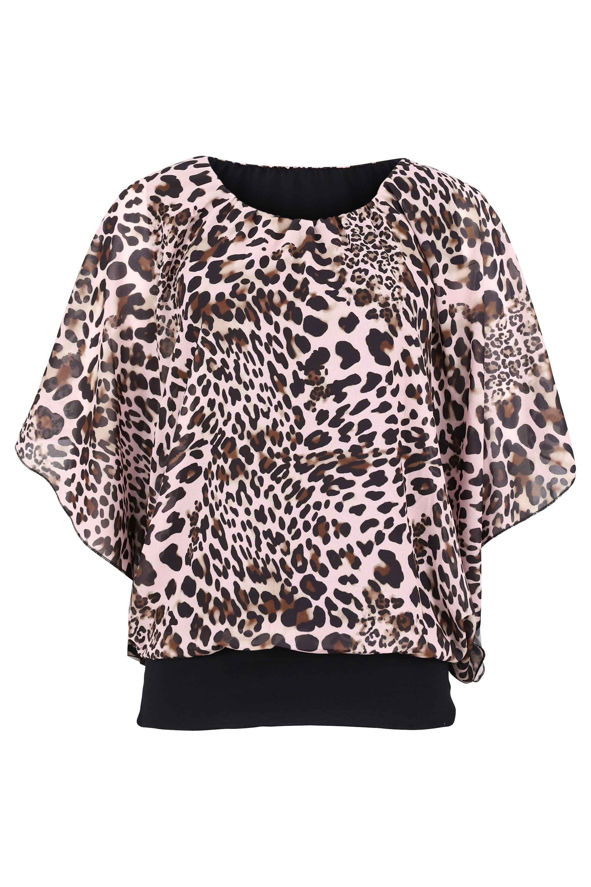 malito more than fashion Chiffonbluse malito Damen Bluse im Fledermaus Look, Tunika mit Rundhals und breite Bluse im Fledermaus Look Einheitsgröße