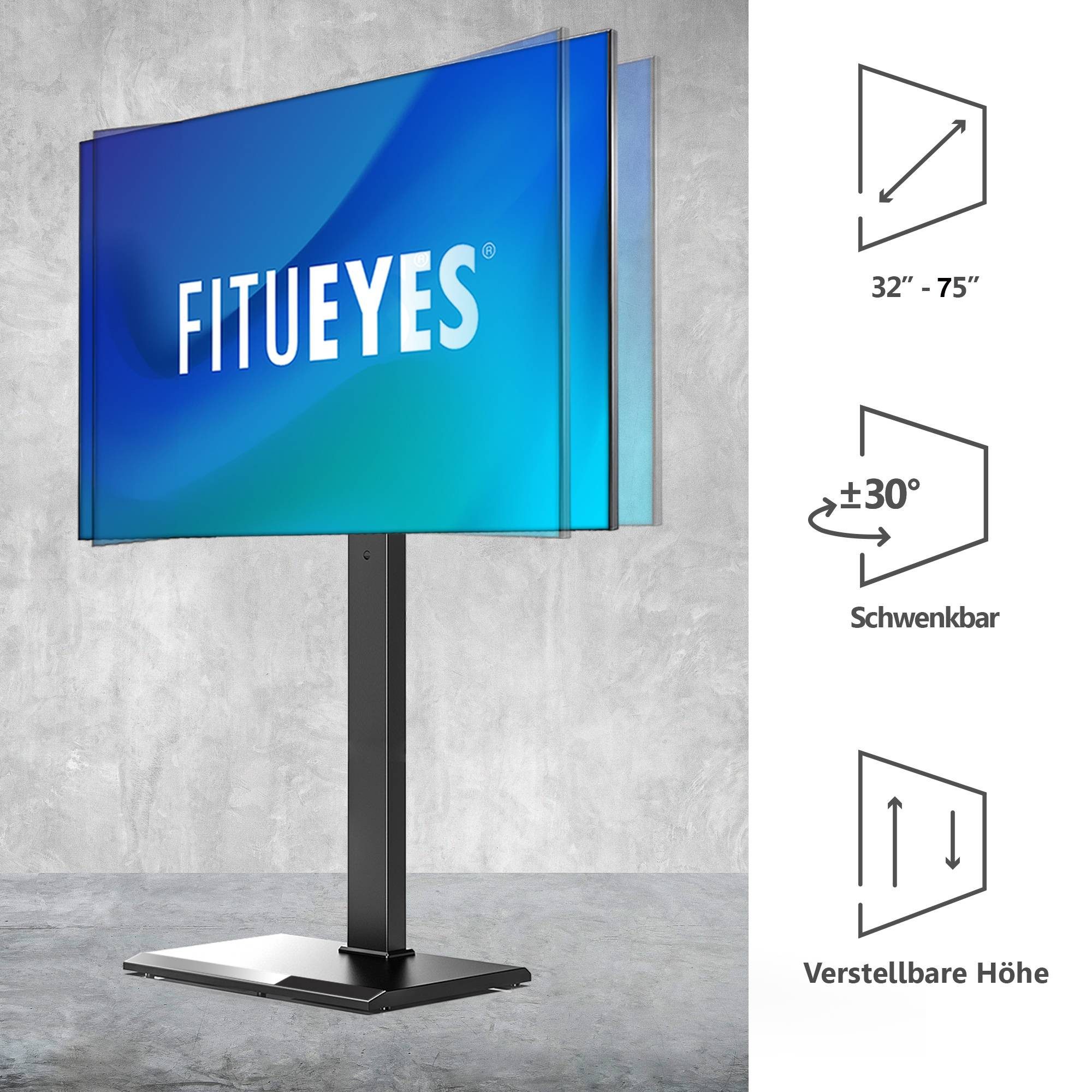 FITUEYES TV-Ständer ±30° schwenkbar, höhenverstellbar, 32-75 Zoll, (bis 75 Zoll, Metallbodenplatte, mit Kabelmanagement) – Bild 4 von 5