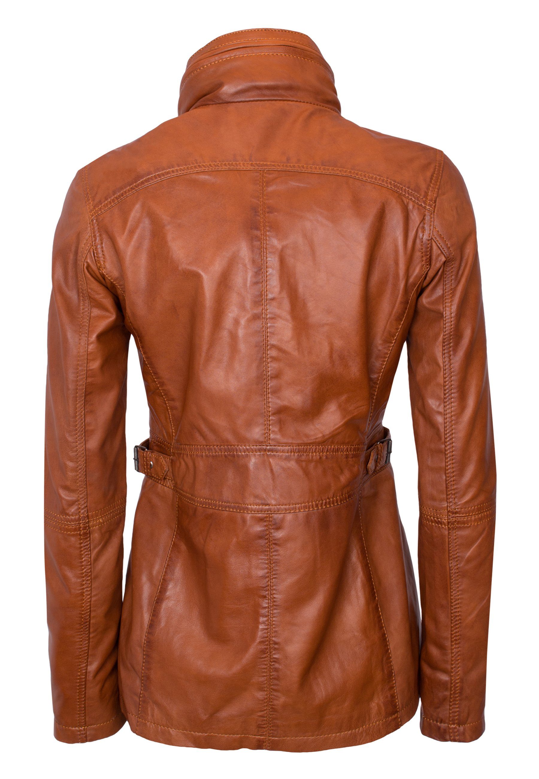 Lolus Lederjacke Angel Lederjacke Leder Damen Cognac Lammnappa Lange aus weichem