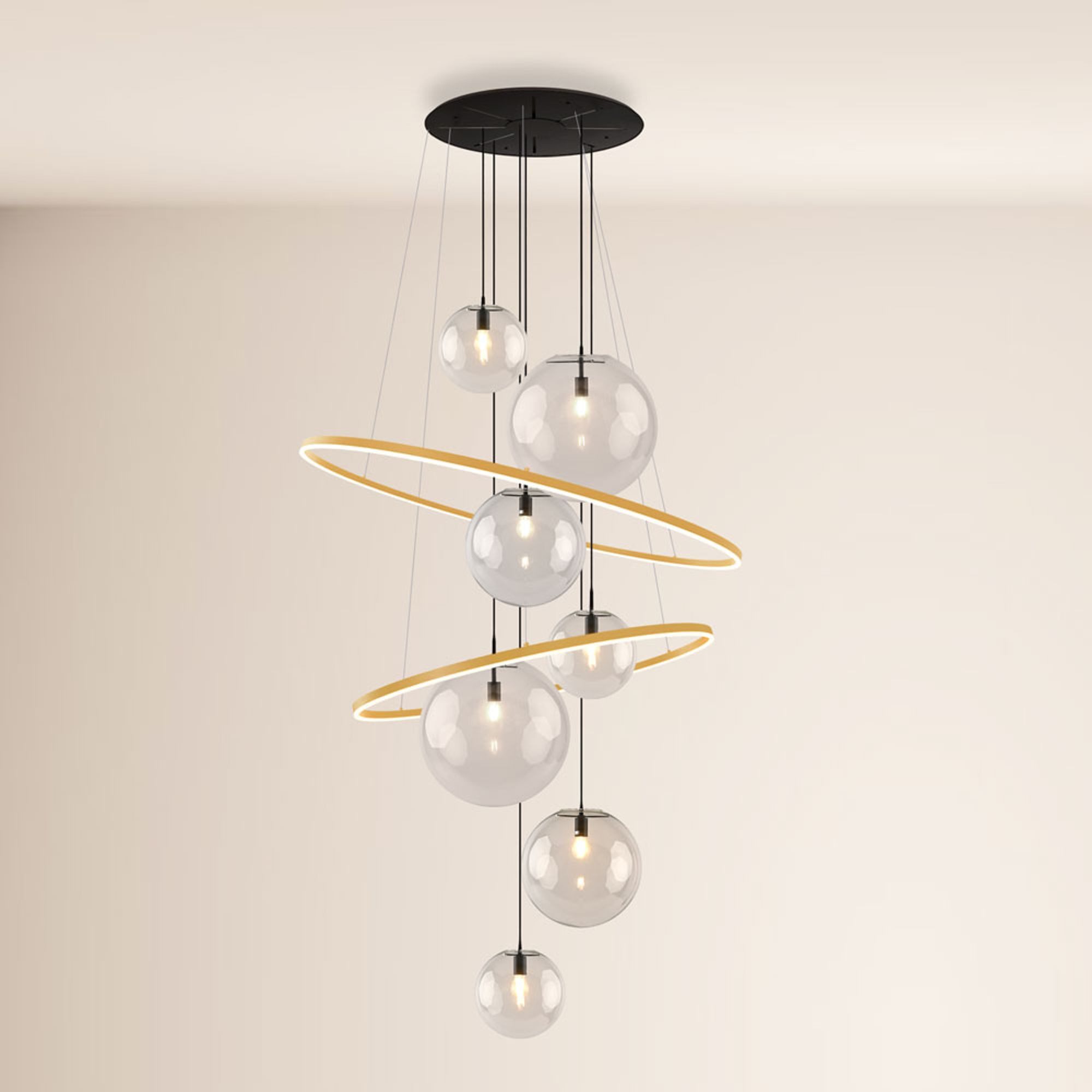 s.luce Pendelleuchte Galaxy LED Galerieleuchte XXL Gold/Klar, Warmweiß