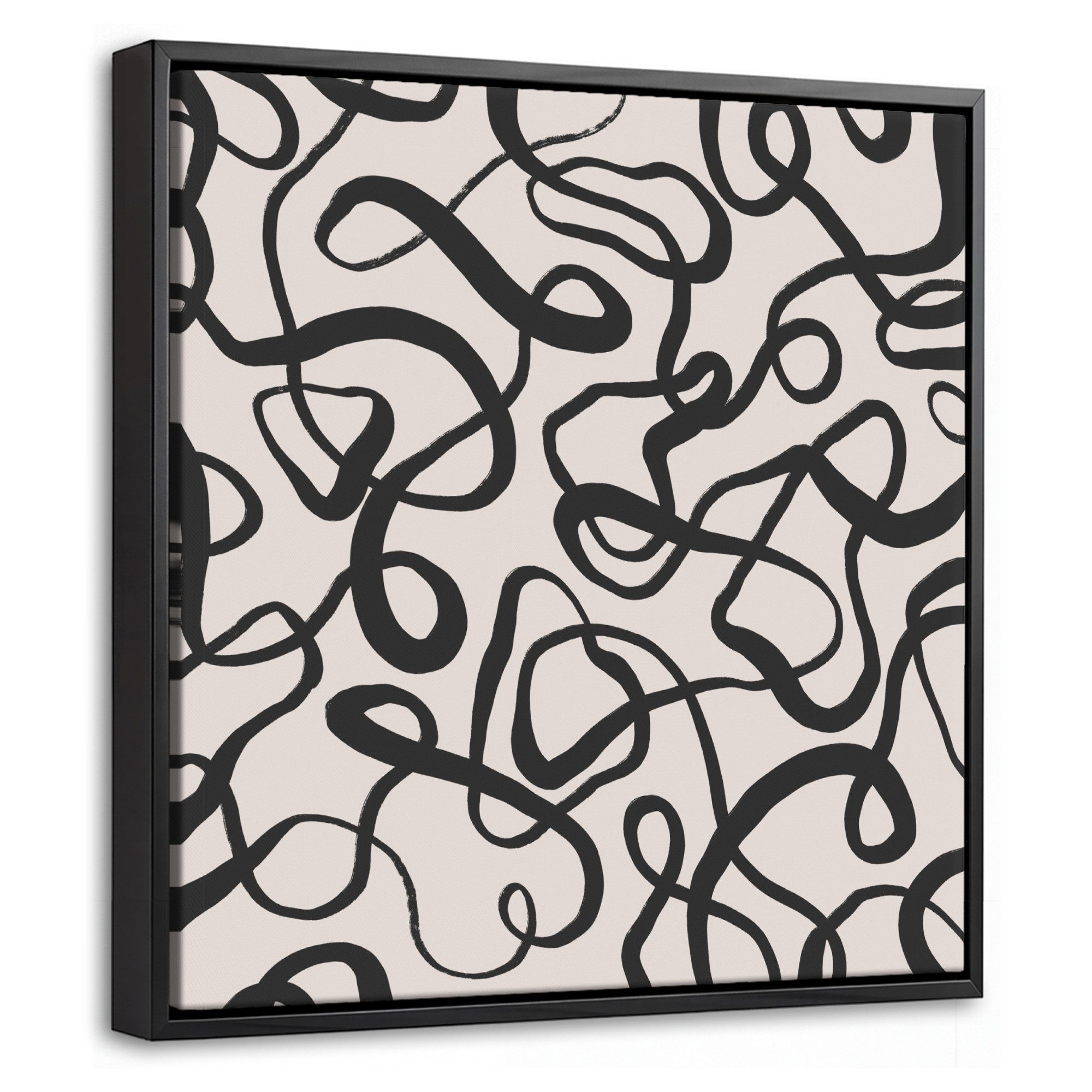 OneMillionCanvasses® Leinwandbild mit Rahmen - Linien - Kunst - Schwarz - Beige, Fotodruck (1 St), Leinwand Bilder Klein, Wand Dekoration Aesthetic 20x20cm