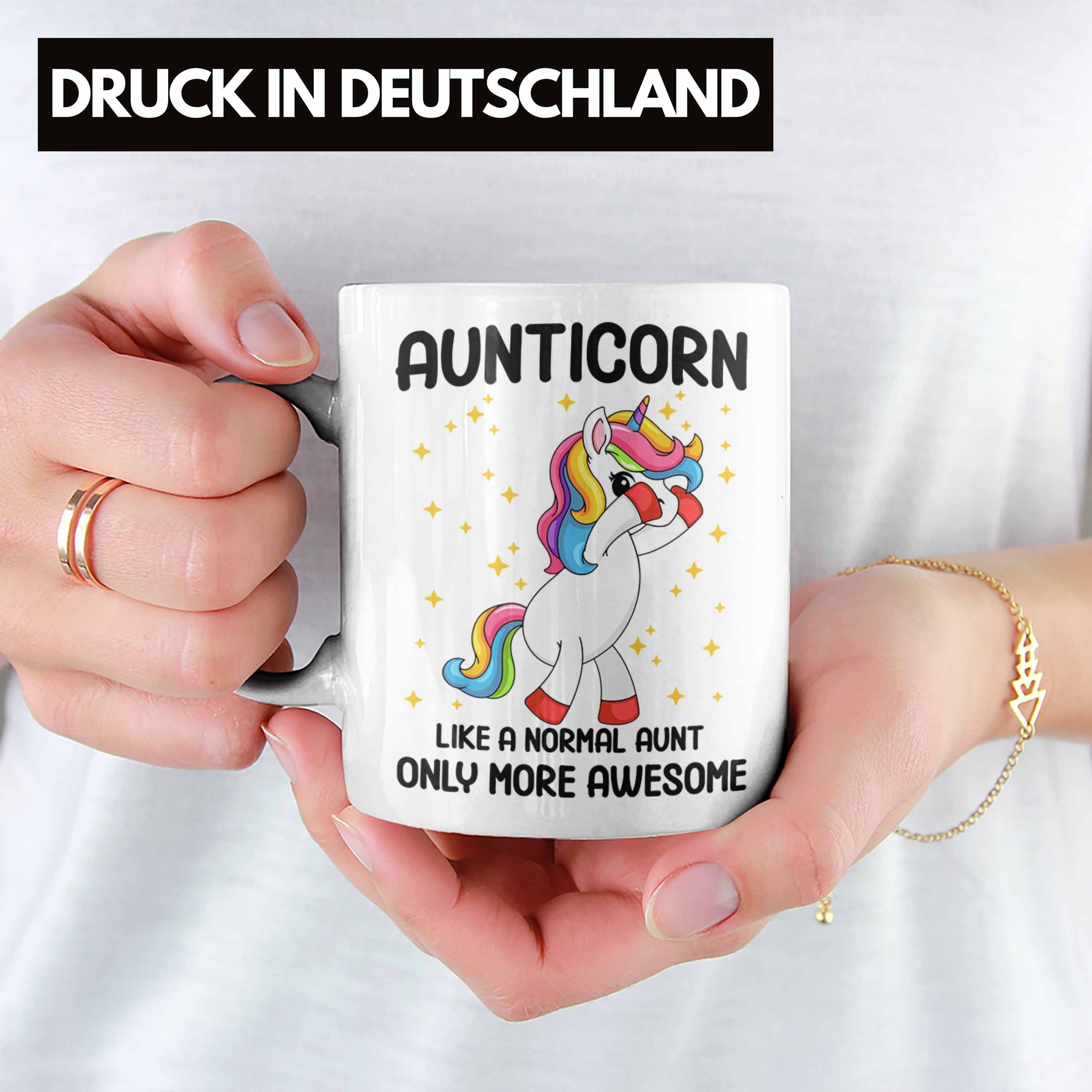 Trendation Tasse Trendation - Geschenk Geschenk Lustig Weiss Aunticorn Geschenkidee Kaffeetasse Tasse Tante Tante Beste