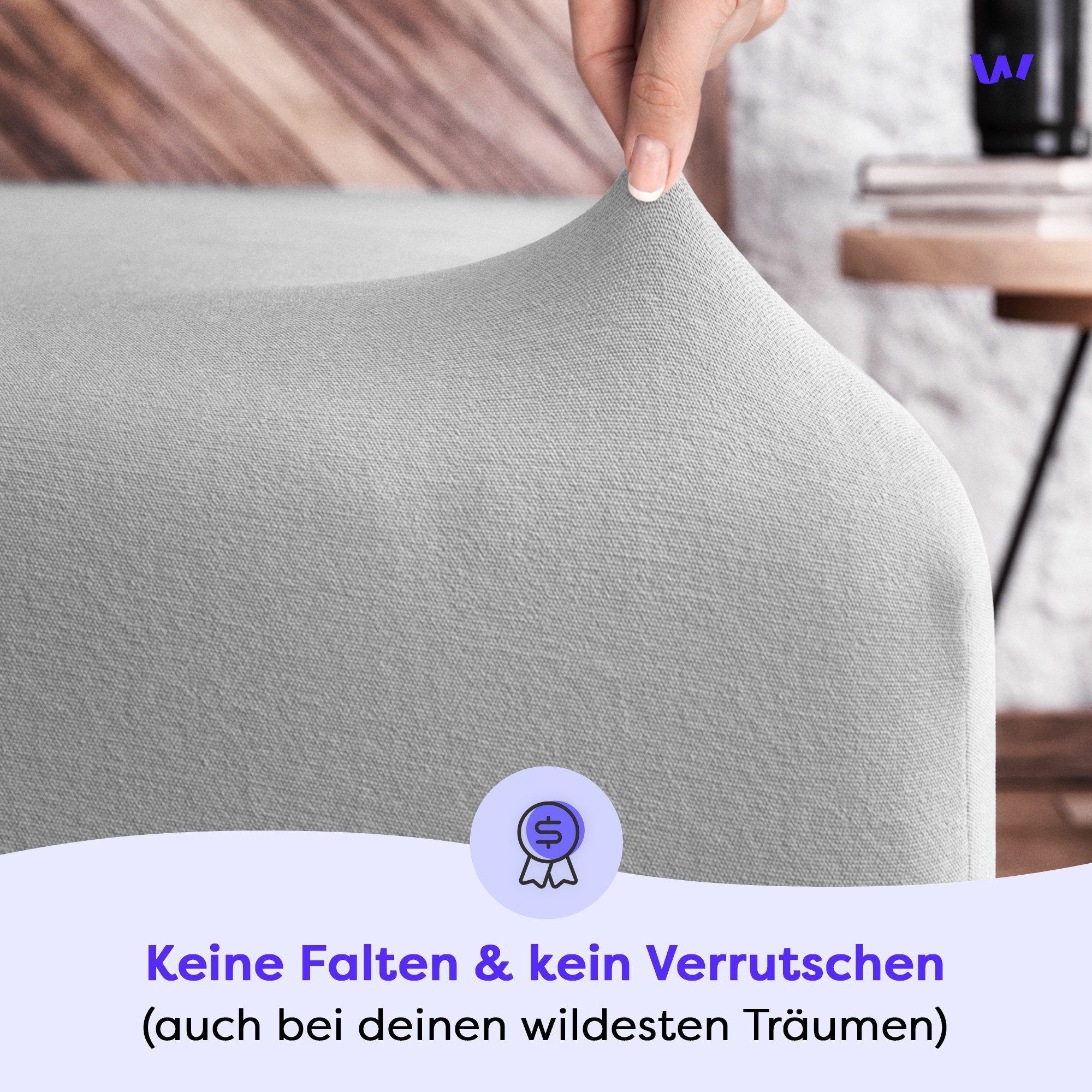Wolkenfeld Spannbettlaken Boxspringbett Bettlaken - Spannbetttuch für Matratzen bis 40cm, Jersey, Gummizug: rundum, (1 Stück), Elastisch & Rutschfest: 90x200, 1 – Bild 4 von 5