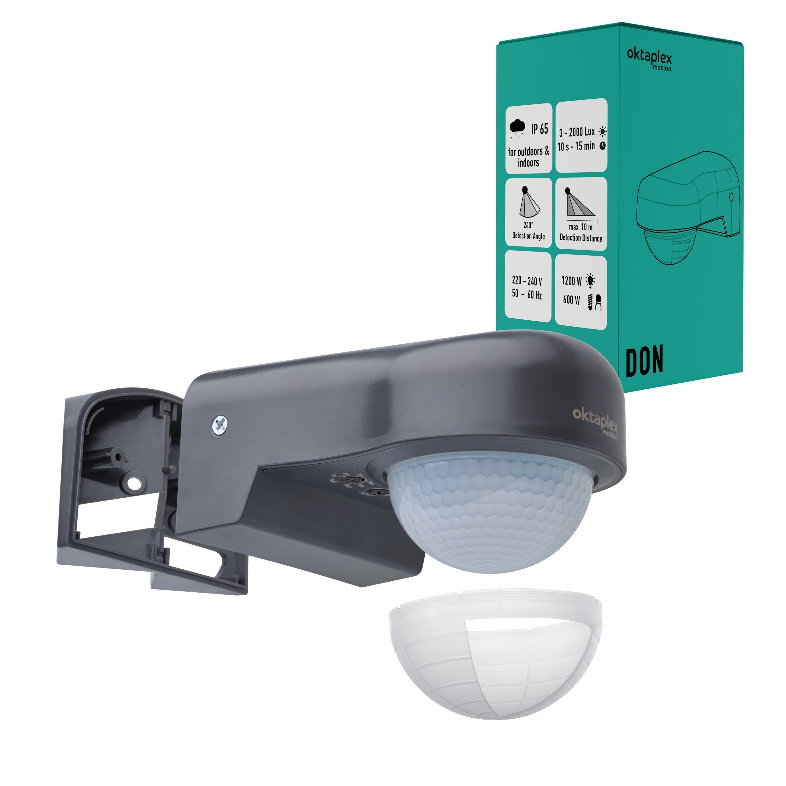 IP65 Erfassungsbereich motion Infrarotsensor einstellbar 230V, Oktaplex Aufputz Bewegungsmelder Aussen anthrazit