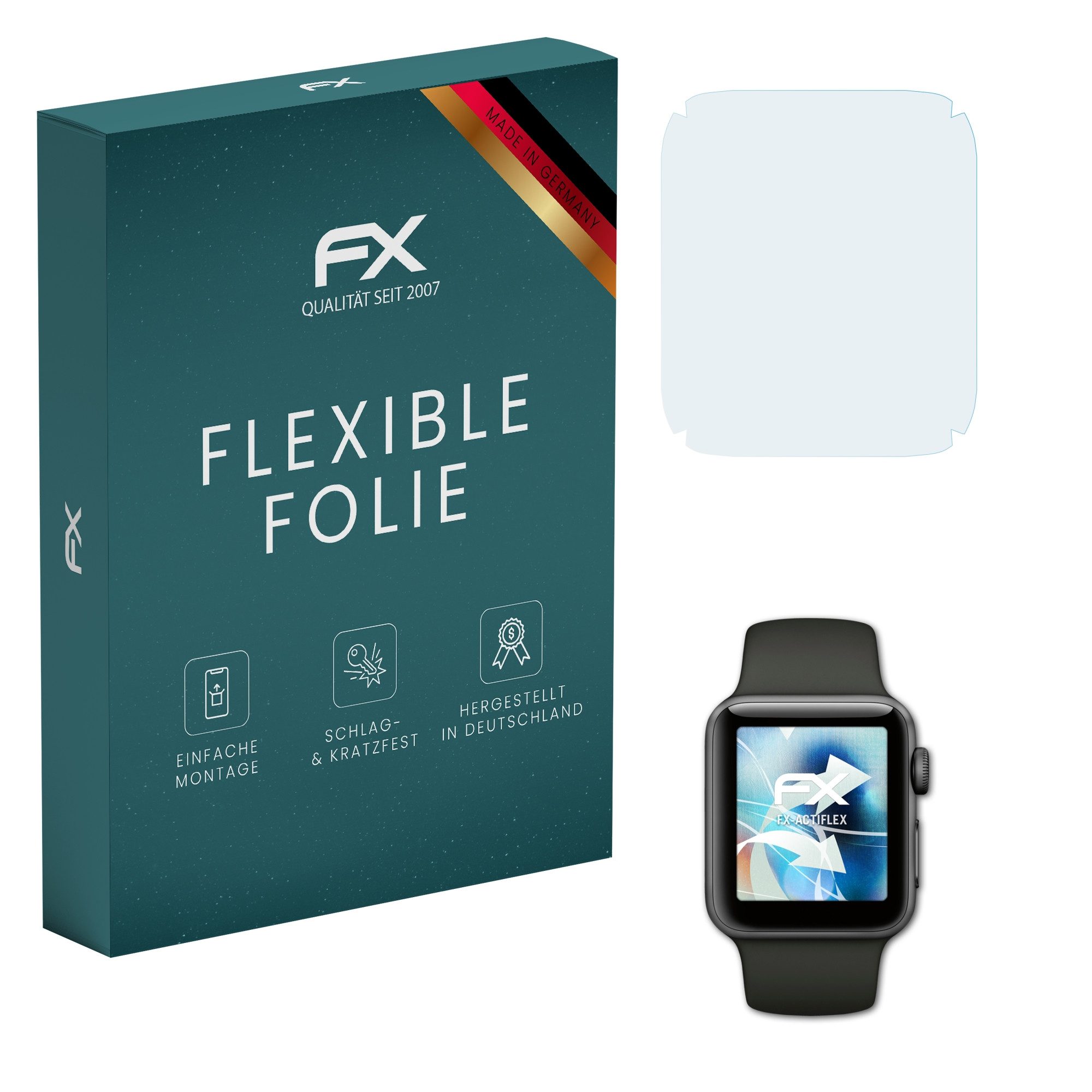 atFoliX Schutzfolie Displayschutzfolie für Apple Watch 38 mm Series 3, (3 Folien), Ultraklar und flexibel
