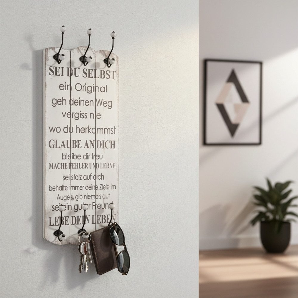 Melko Wandgarderobe Wandpaneel Holz Hakenleiste 6 stk. 100x40cm Shabby Chic Garderobe (Stück, 1 St., Hakenleiste), Paulownienholz