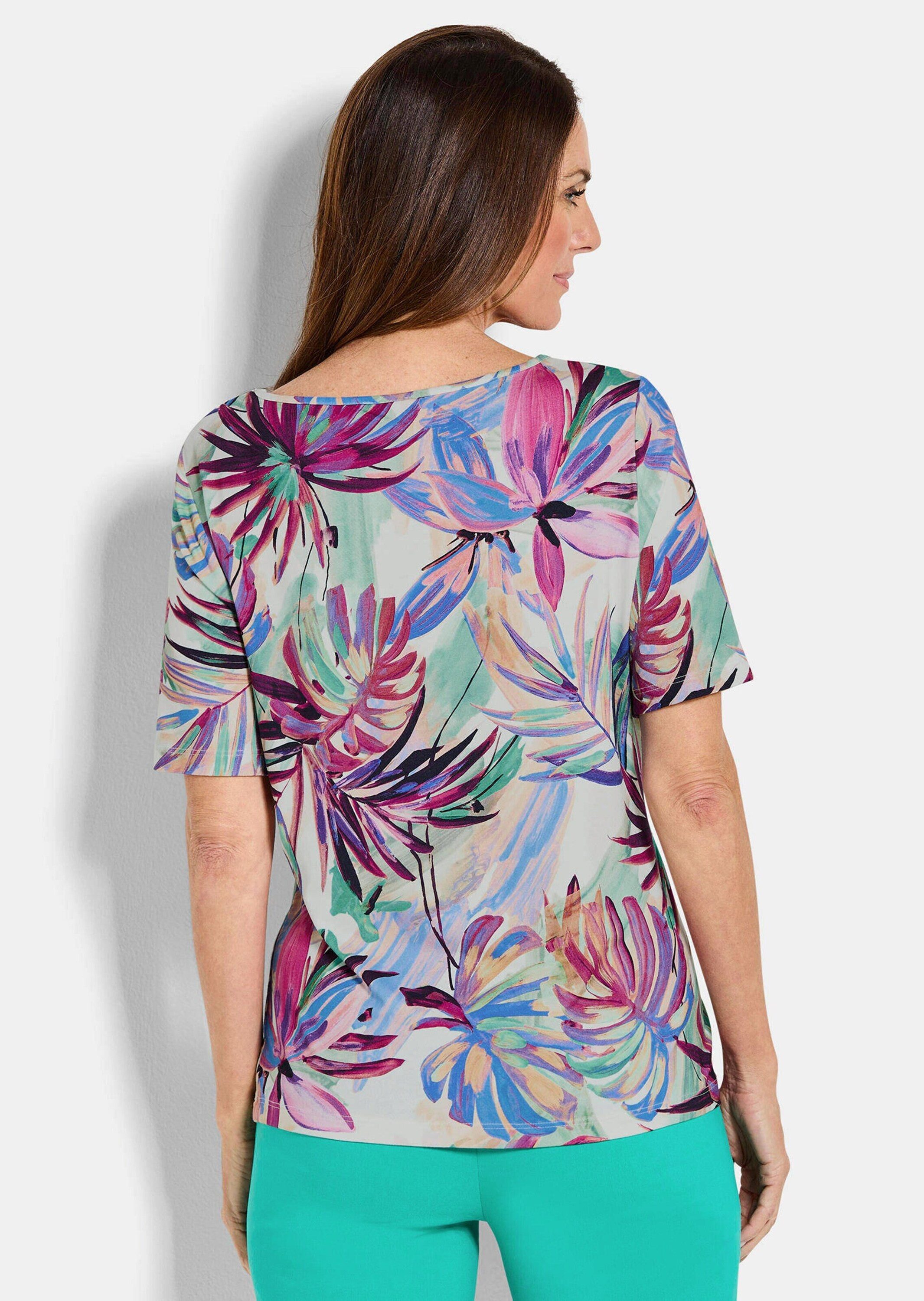 GOLDNER Print-Shirt Elegantes Shirt-Duo mit Muster-Mix Viskoseshirt mit U-Boot-Ausschnitt und Halbarm