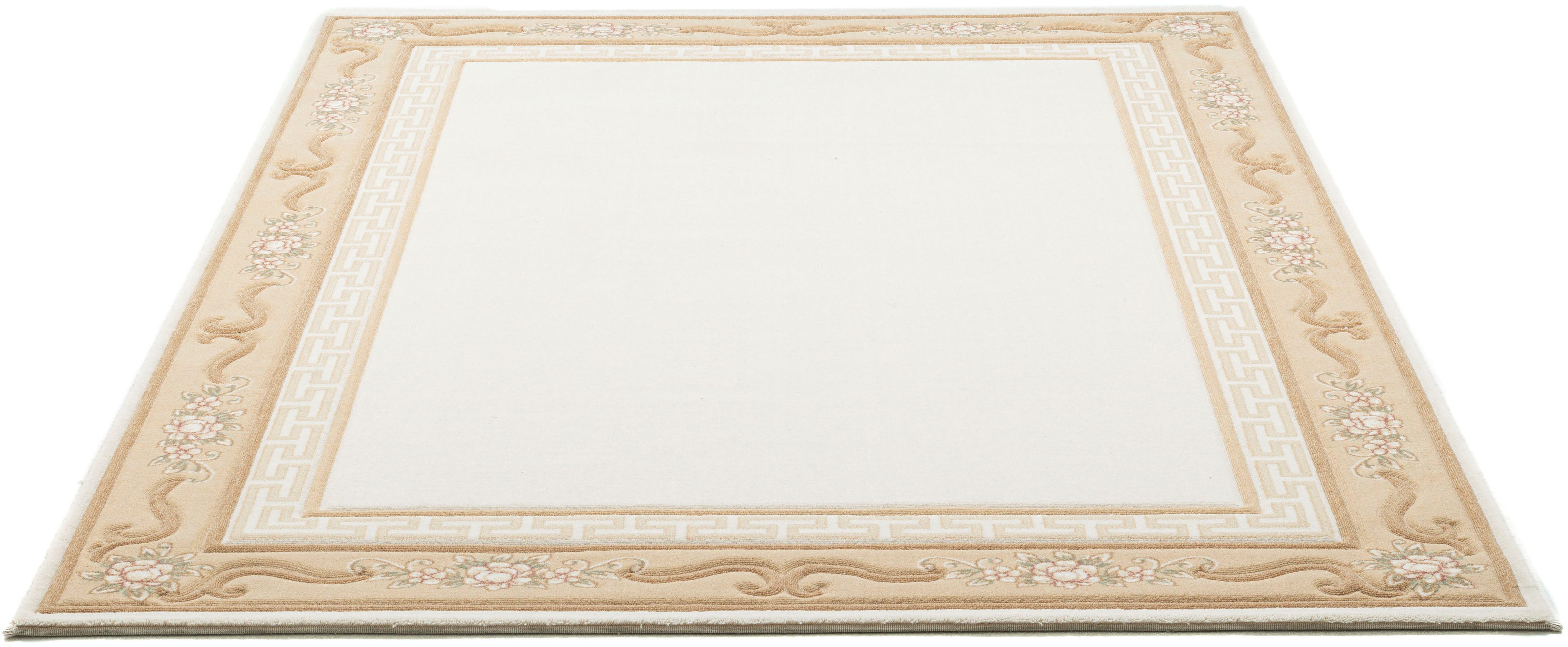 THEKO Wollteppich Pelinia 7745, rechteckig, Höhe: 12 mm, Kurzflor, Uni Farben, mit Bordüre, reine Wolle