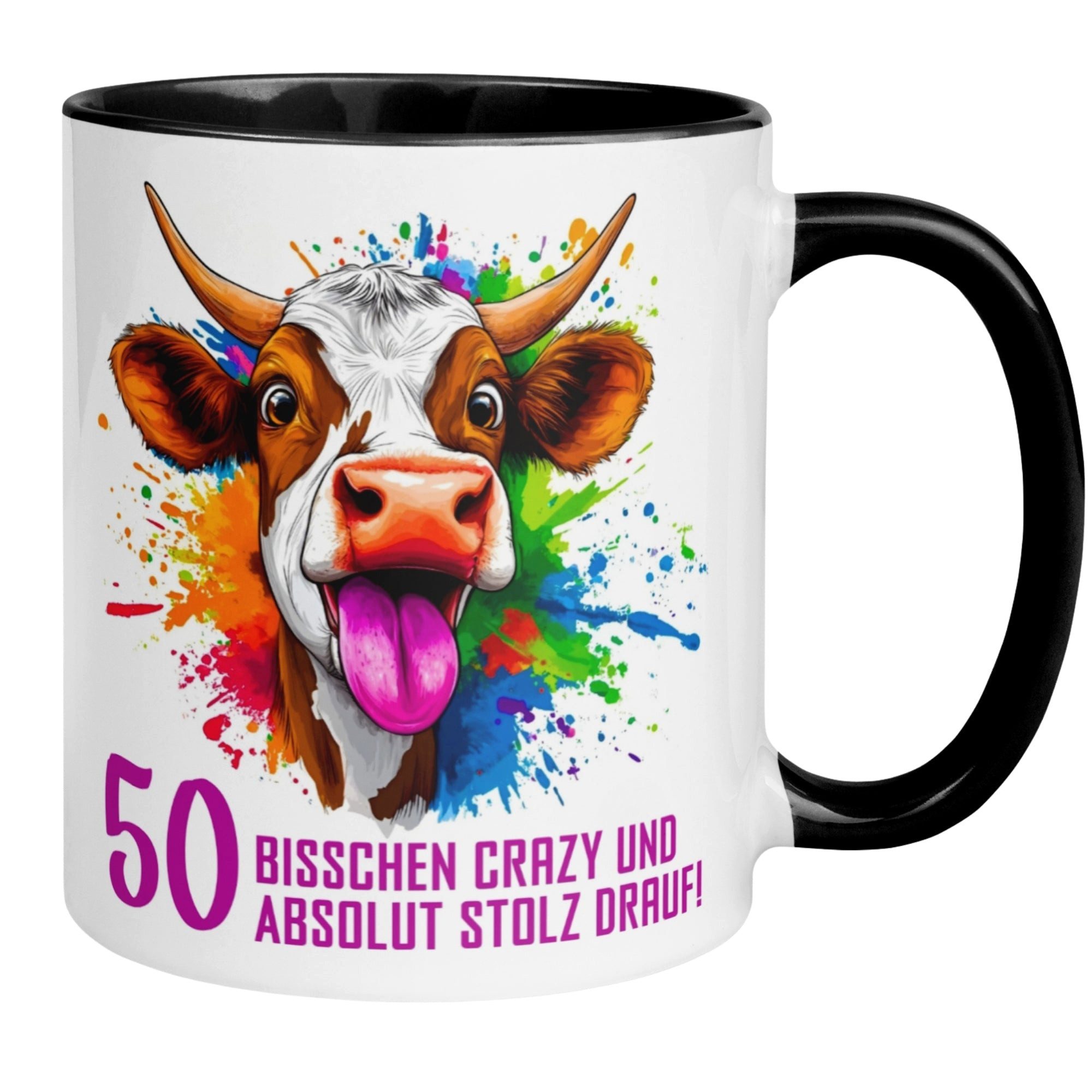 Momentals Tasse 50. Geburtstag Mann Frau – Crazy und Stolz drauf – Männer Frauen, Beidseitiger Druck · Links- & Rechtshänder · Spülmaschinenfest