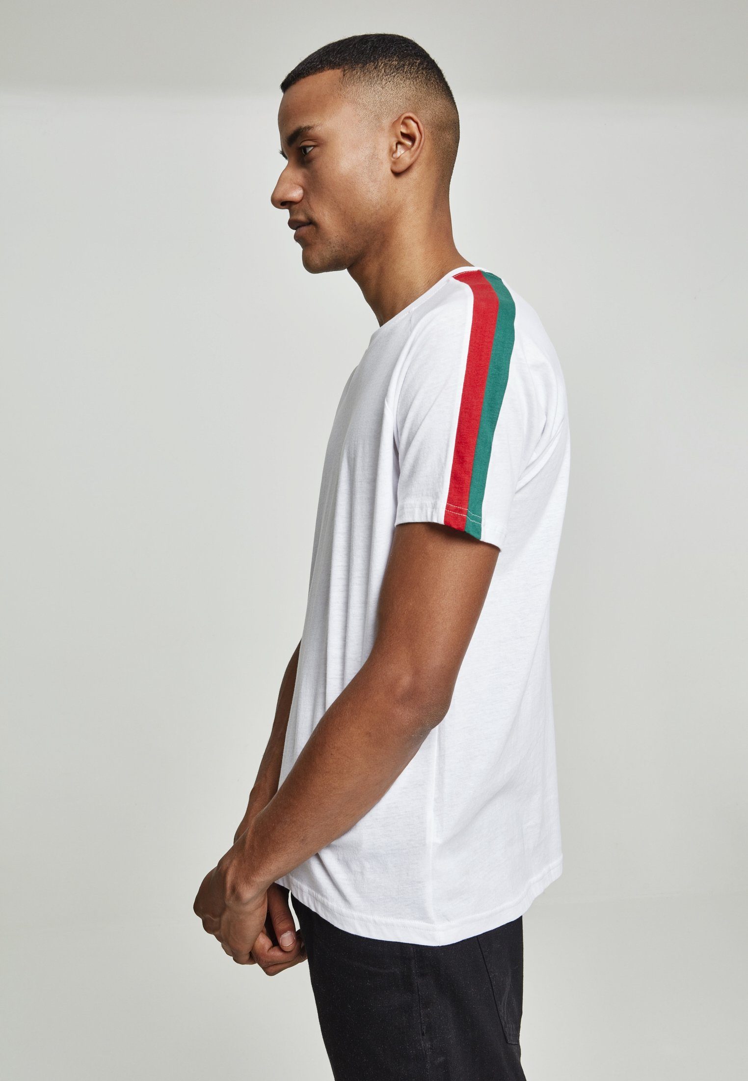 Tee T-Shirt Raglan URBAN Stripe T-Shirt white/firered/green Shoulder CLASSICS (1-tlg)