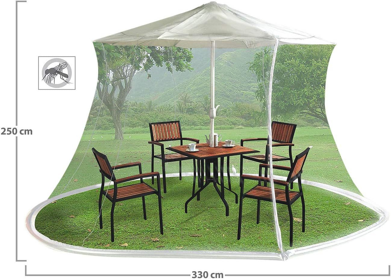 Moskitonetz 330x250cm für Sonnenschirme rund Insektenschutznetz Fliegengitter weiß