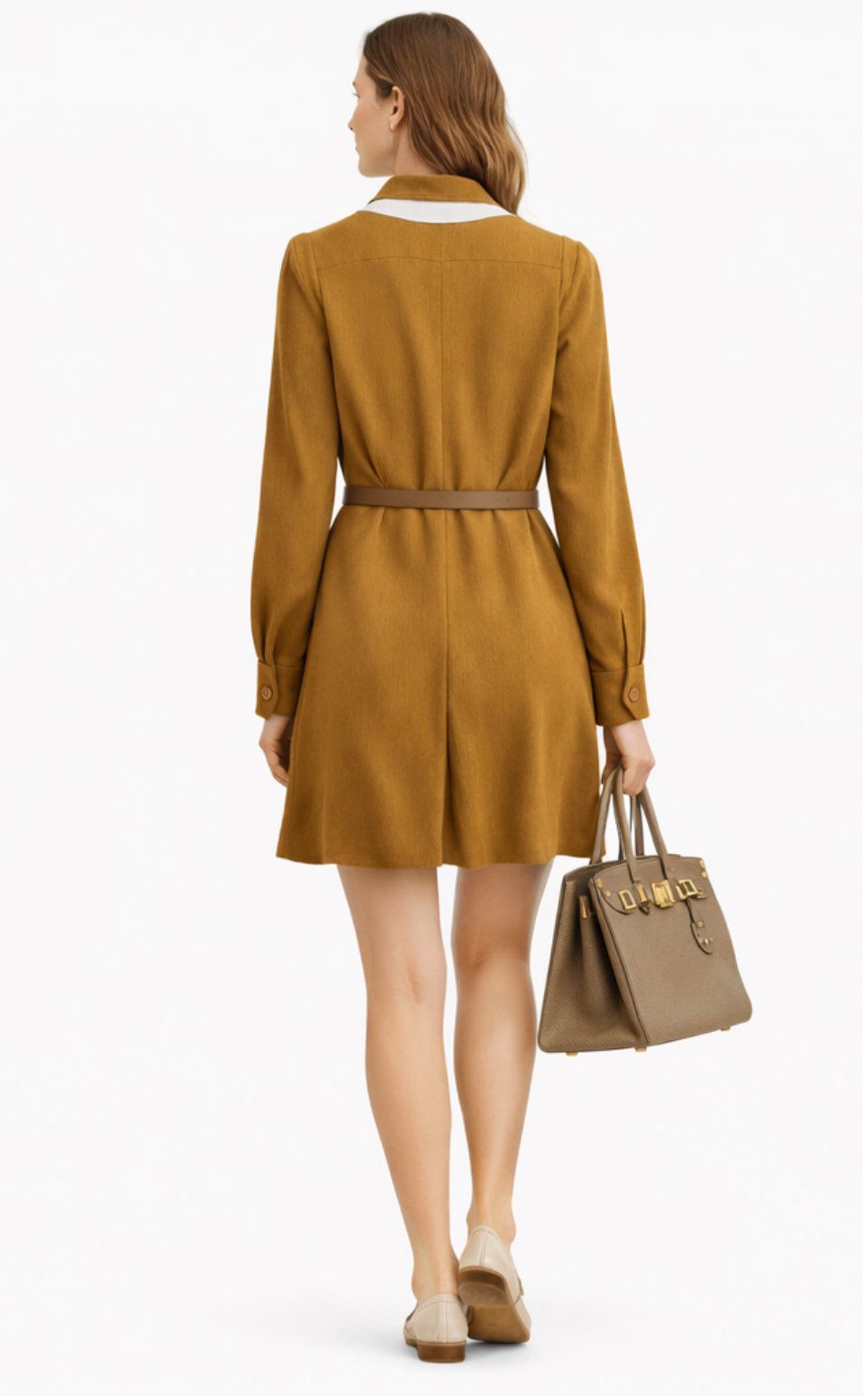 Chloé Midikleid Damen A-Linien Kleid mit Pussybow-Schleifenkragen Manschetten mit Knopfverschluss und verdeckte Knopfleiste