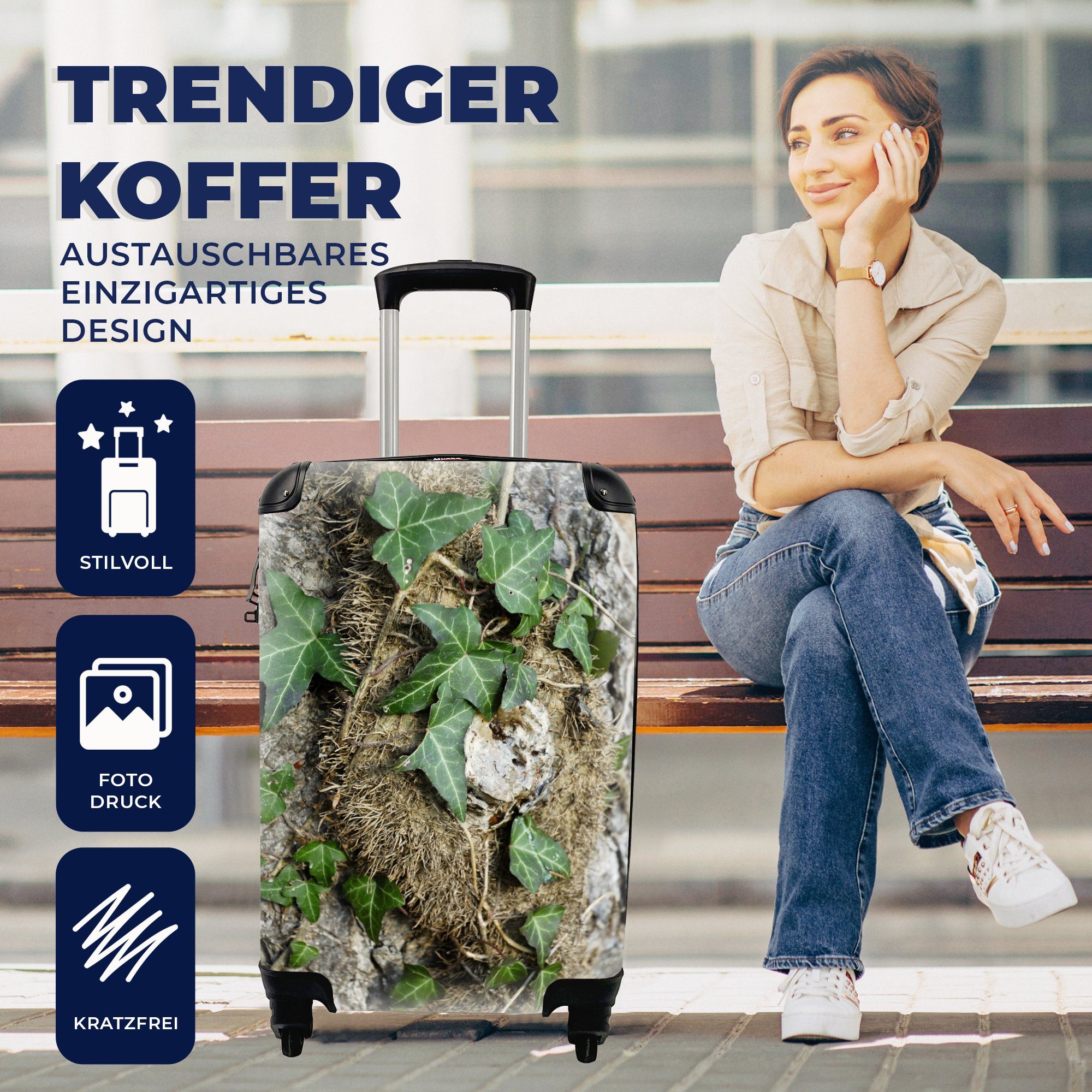 rollen, Reisekoffer 4 mit Die MuchoWow für an grünen Handgepäckkoffer Ferien, einem Trolley, Baum, Hedera-Blätter Reisetasche Handgepäck Rollen,