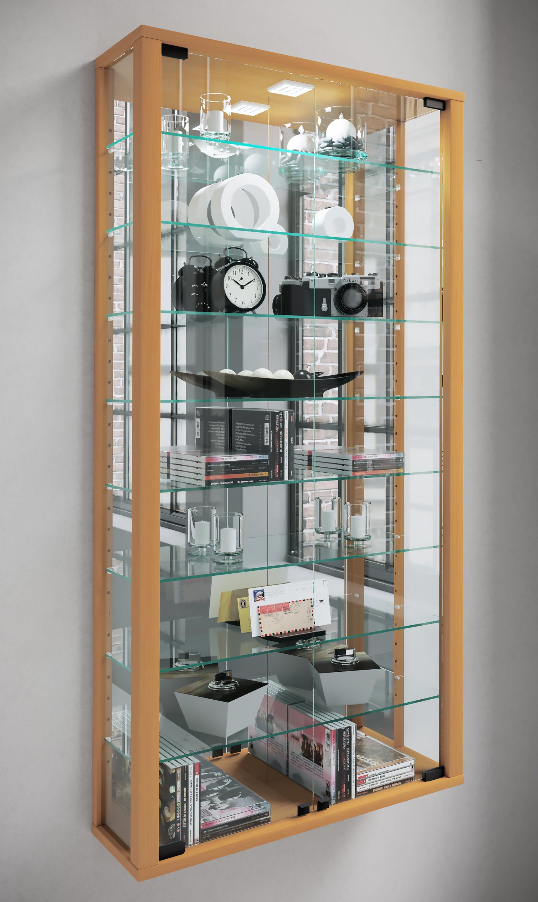 VCM Hängevitrine Wandvitrine Vitrosa mit Glastüren, Glasböden und Glasvitrine hängend, Modern und platzsparend, Glasschrank