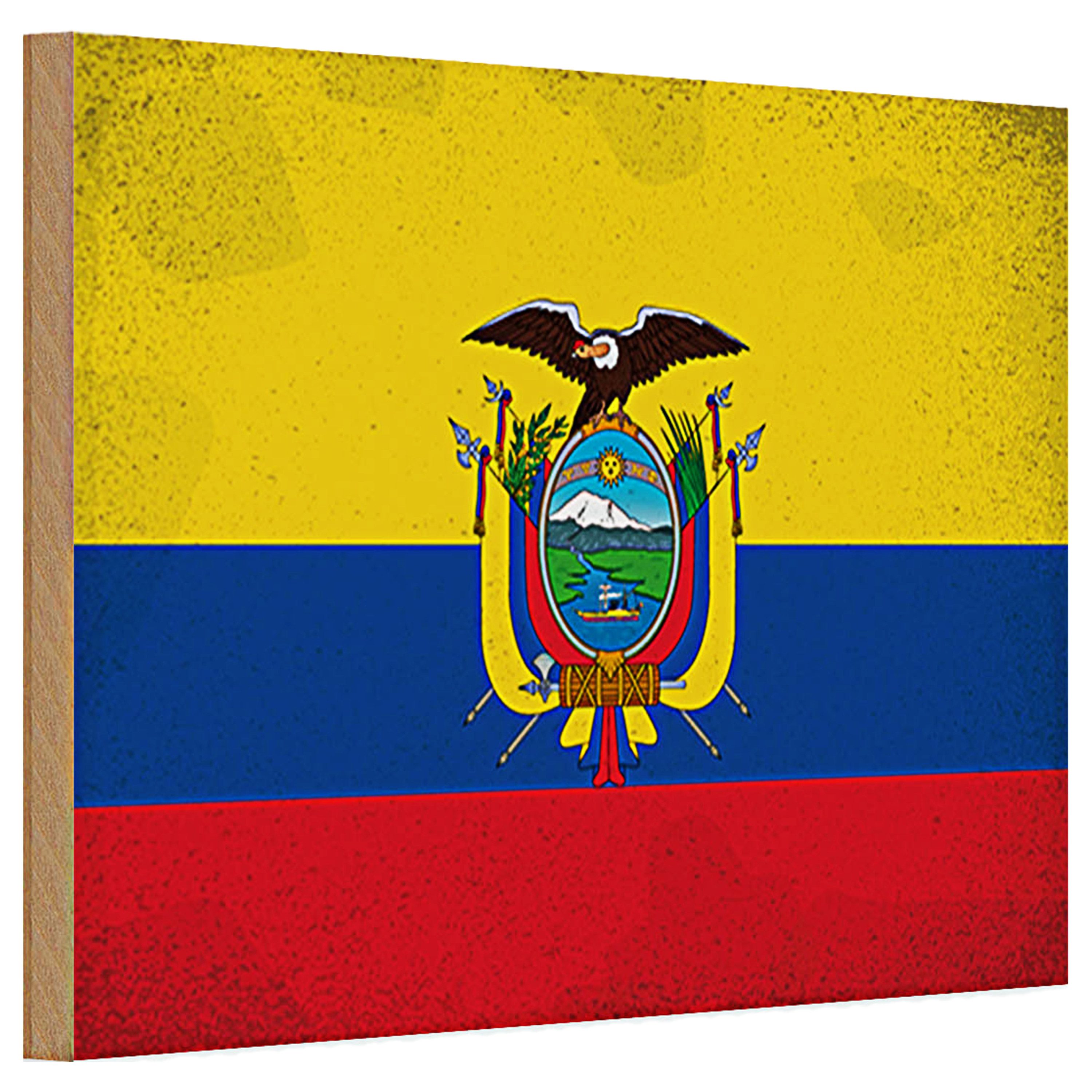 Roomando Holzbild Holzschild Flagge Ecuador 30x20cm Flag of Ecuador Vintage