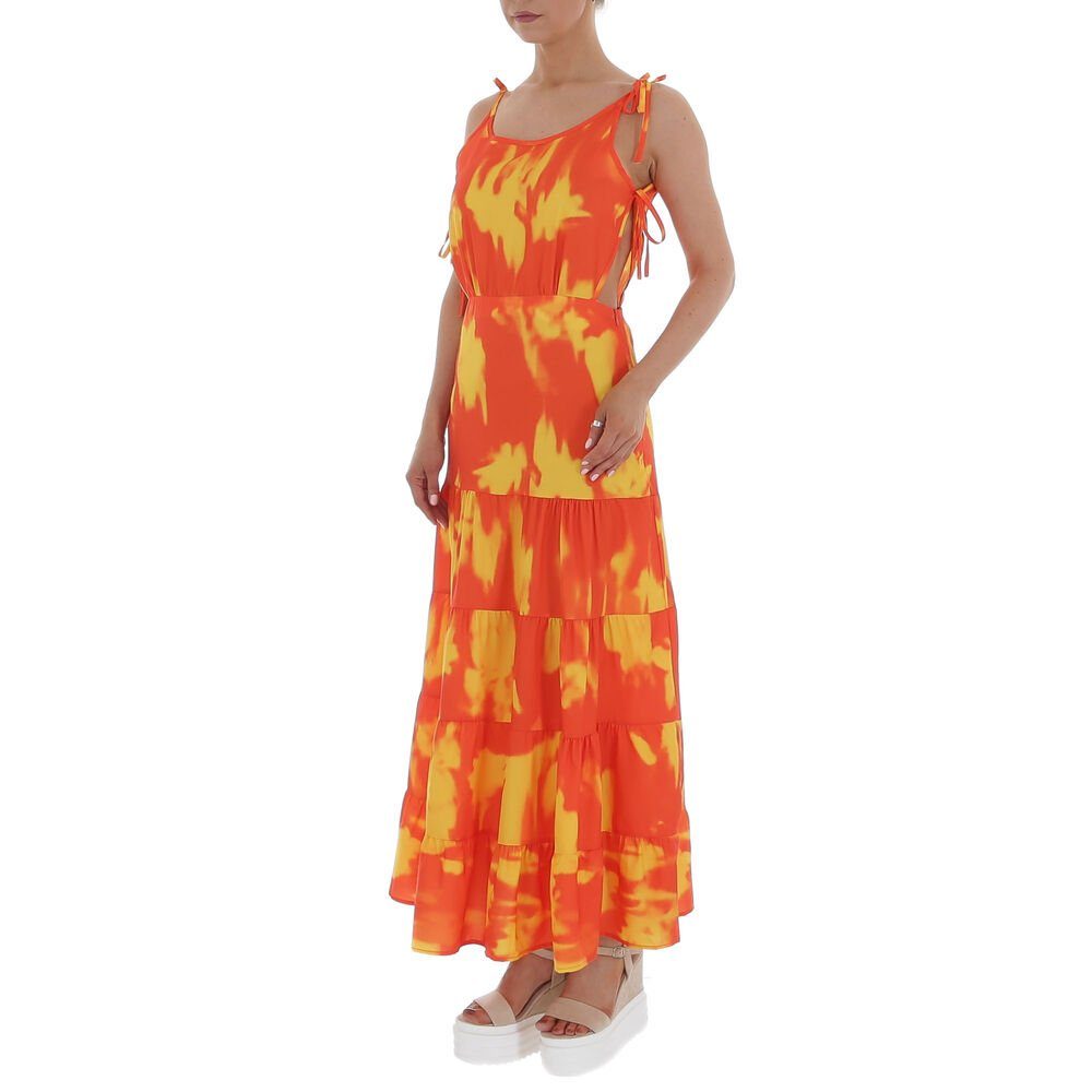 Volants Orange Sommerkleid Maxikleid Stufenkleid Damen Freizeit Batik in Ital-Design