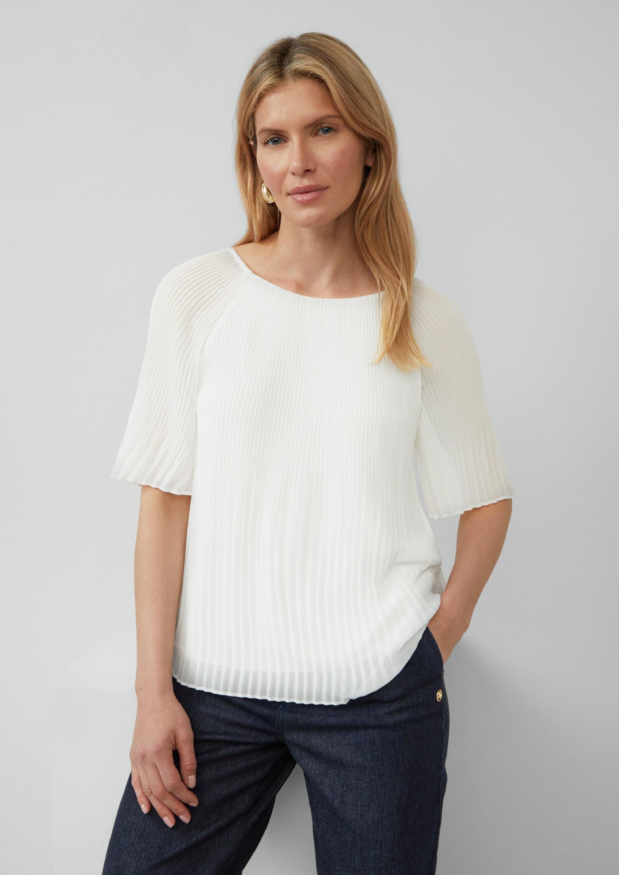 s.Oliver Kurzarmbluse Bluse Plissierte Chiffonbluse mit kurzen Ragalanärmeln