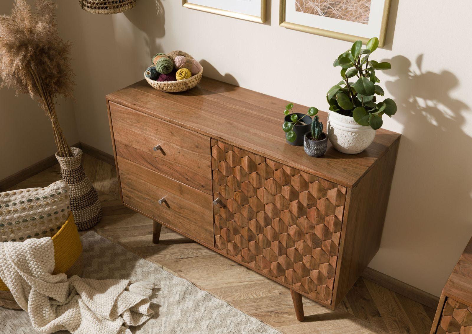 Massivmoebel24 Sideboard (Sideboard Akazie 115x42x75 Akazie günstig online kaufen