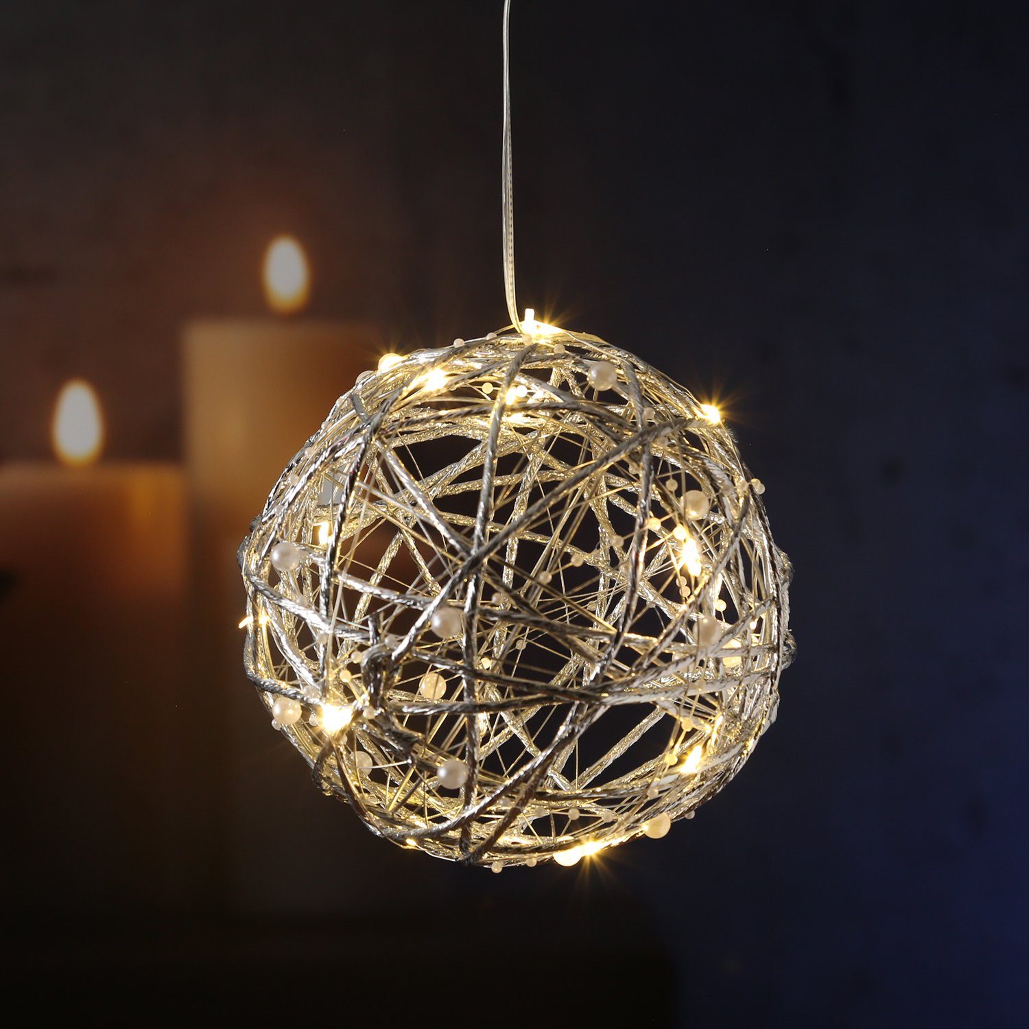 MARELIDA LED Kugelleuchte »LED Drahtkugel TRASSEL Draht Perlen