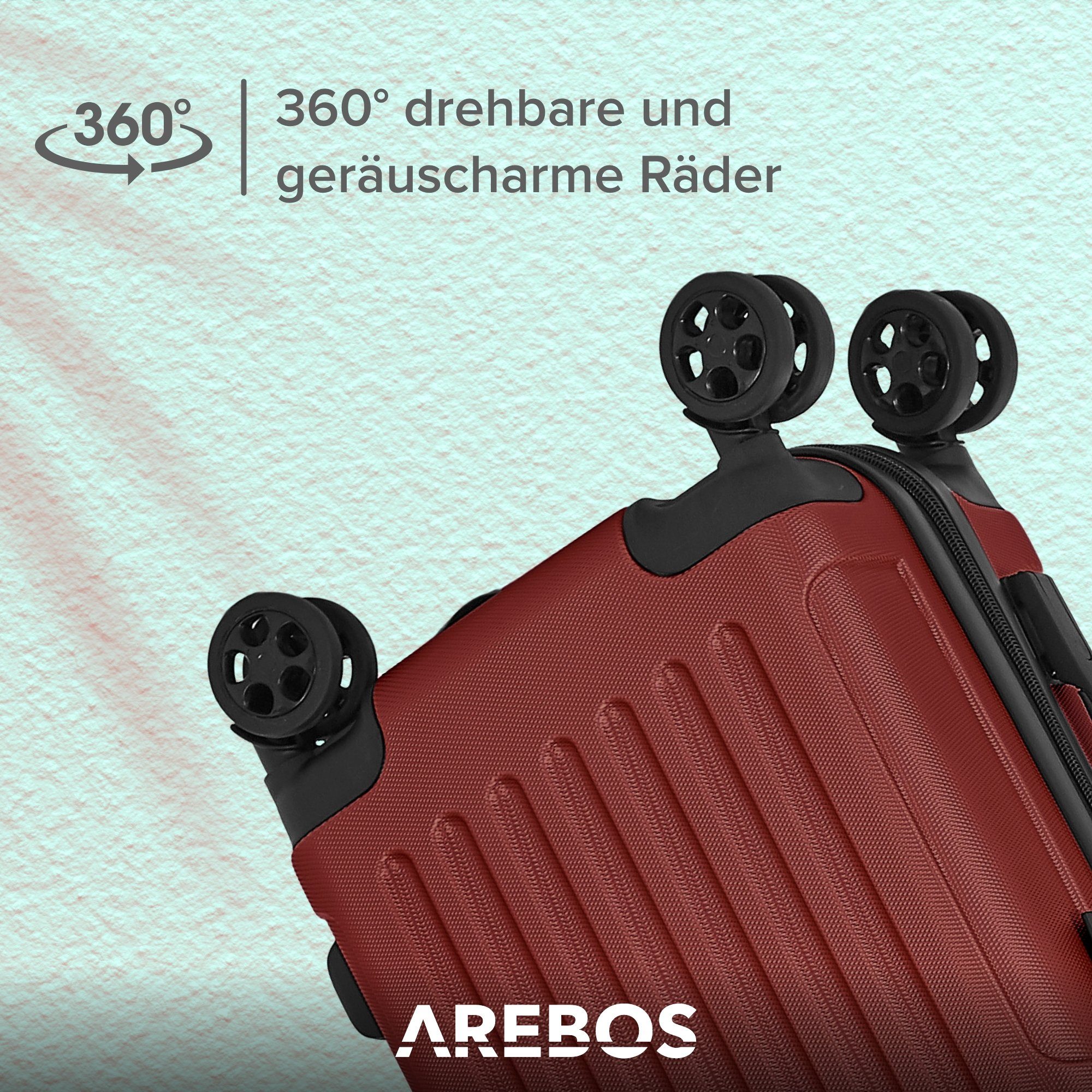 Arebos Kofferset Reisekoffer 4er Set Hartschalen Koffer Trolley S-M-L-XL-Set, 4 Rollen, (Set, Rot), Teleskopstange