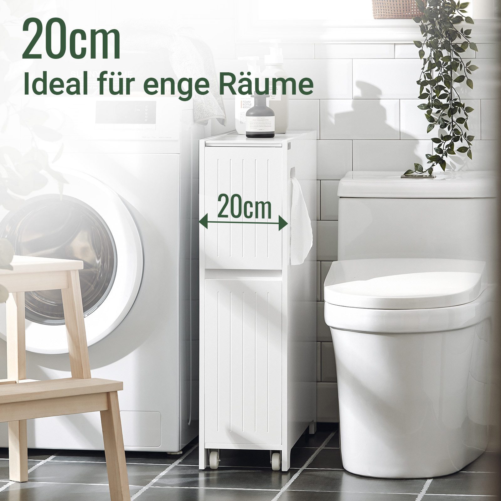 SoBuy Badregal BZR111, Badezimmerschrank schmal, Toilettenpapier-Aufbewahrung, Nischenregal mit Rollen Küchenregal Rollwagen Nischenschrank