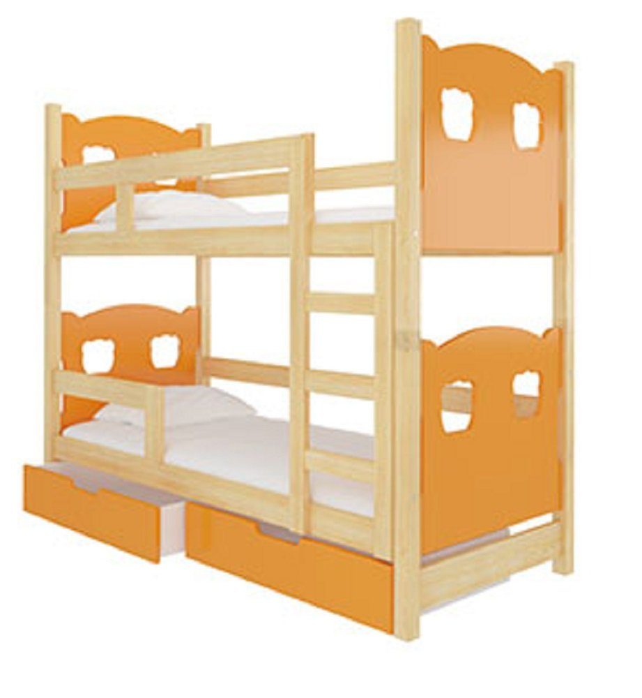 Farbe Kiefer / orange MARABA Natur 2 (Etagenbett wählbar Hochbett Feldmann-Wohnen mit Absetzungen: Schlafgelegenheiten)