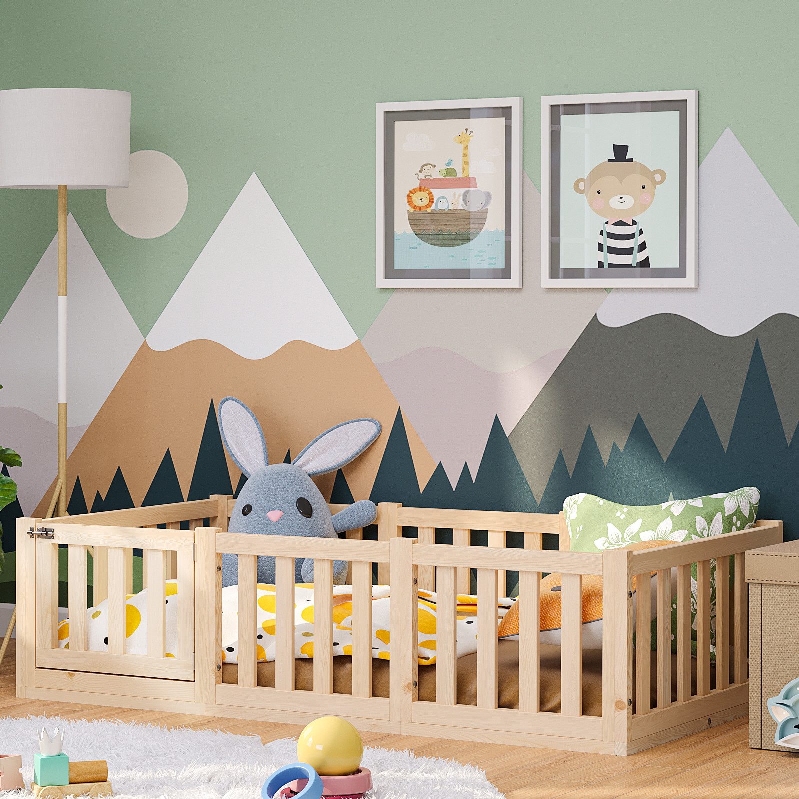 Bellabino Kinderbett Tapi (Bodenbett mit Rausfallschutz und Lattenrost, wei günstig online kaufen