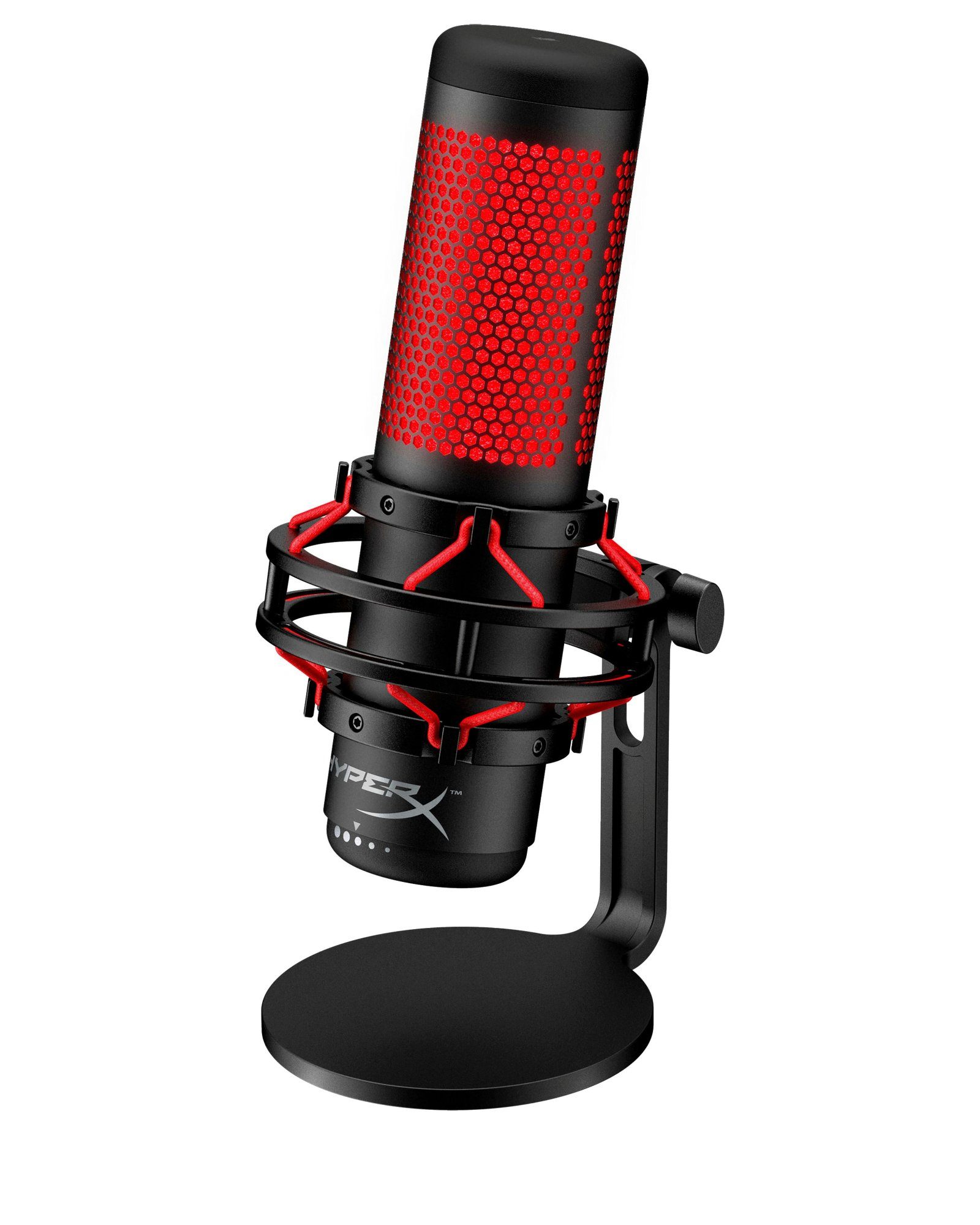HyperX Streaming-Mikrofon QuadCast, vibrations- und stoßgeschützte Halterung, Stummschalten durch Antippen