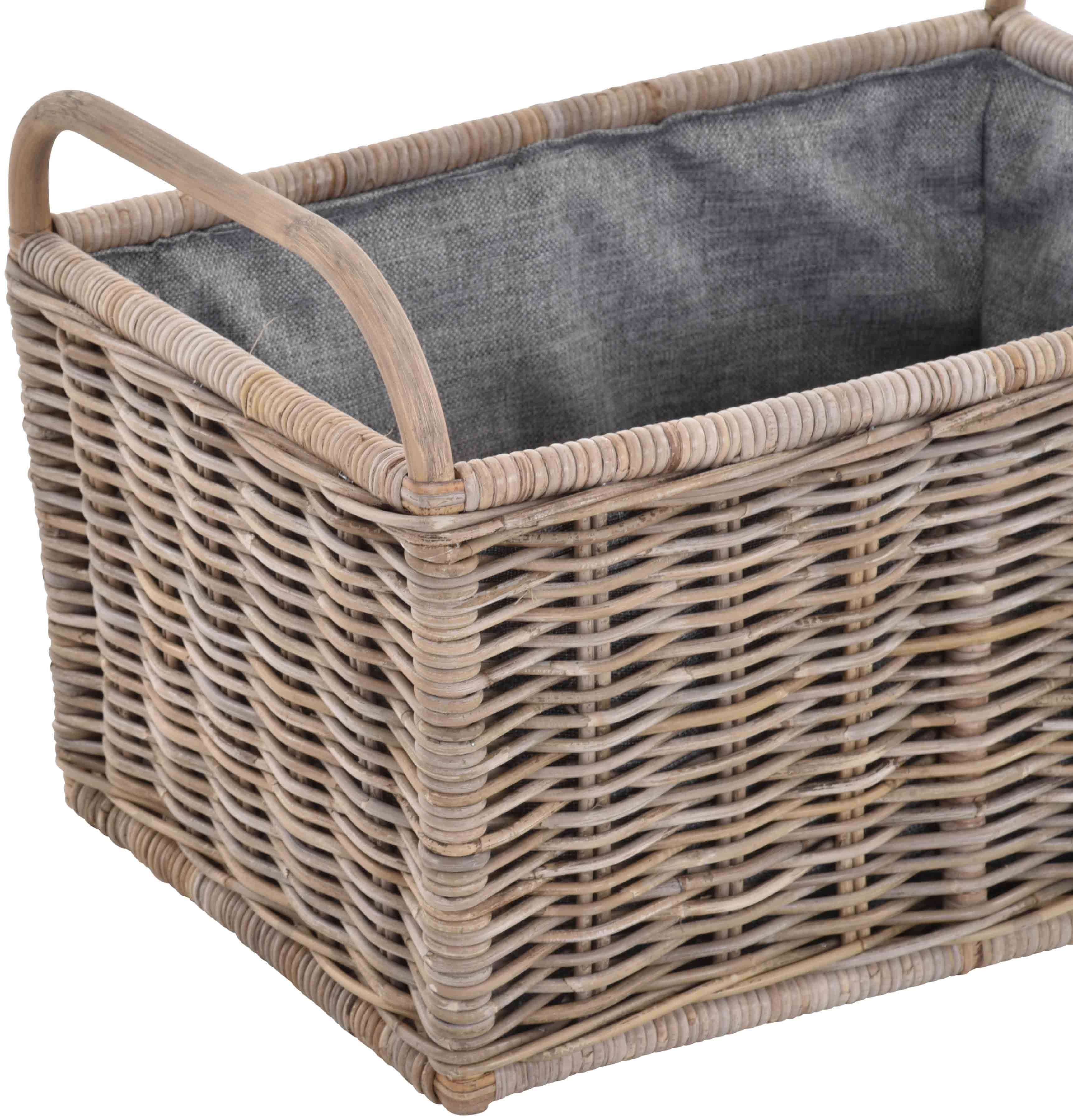 Krines Home Flechtkorb Holz Tragekorb mit Griffen Holzkorb mit Inlett Aufbewahrung aus Rattan, Korb mit Henkel, Groß