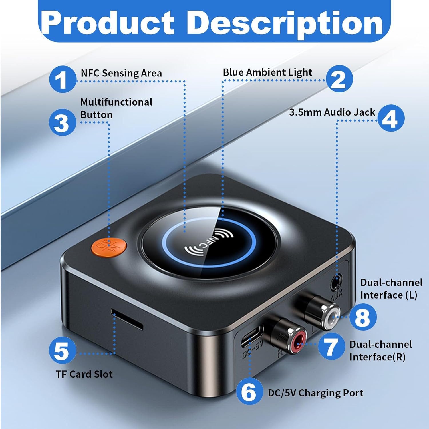 FELIXLEO Bluetooth 5.1 Audio Empfänger HiFi NFC AUX Cinch TF Bluetooth-Adapter – Bild 4 von 5