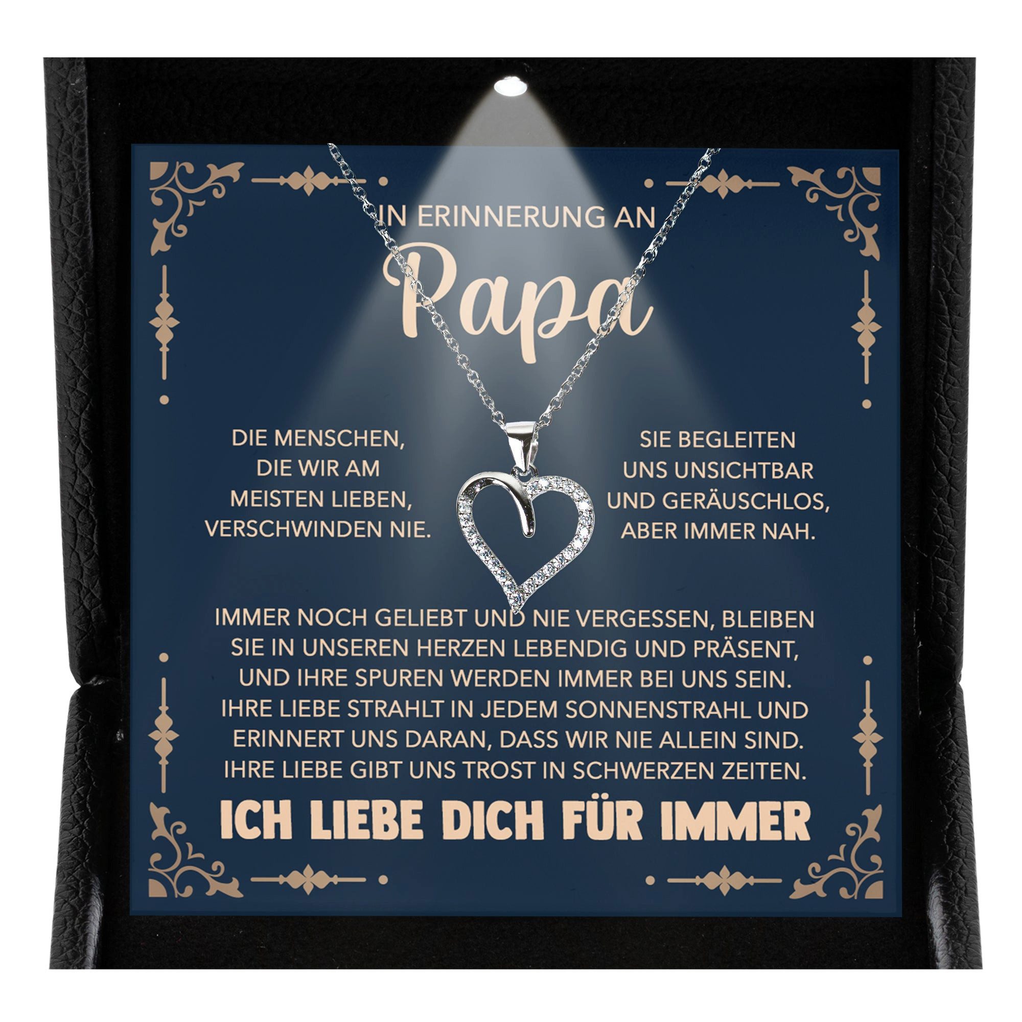 22Feels Schmuckset Erinnerung An Papa Trauer Andenken Kondolenz-Geschenk Herz Halskette (inkl. Geschenktasche, Karte, Poliertuch, Beutel), Premium Licht Etui, Silber 925/000, Karte Made In Germany
