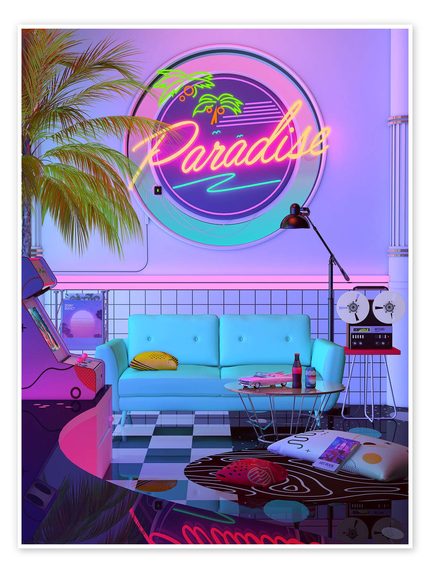 Posterlounge Wandbild Paradies der 80er Jahre, Denny Busyet, erhältlich als Poster, Leinwandbild, Wandsticker oder Acrylglasbild