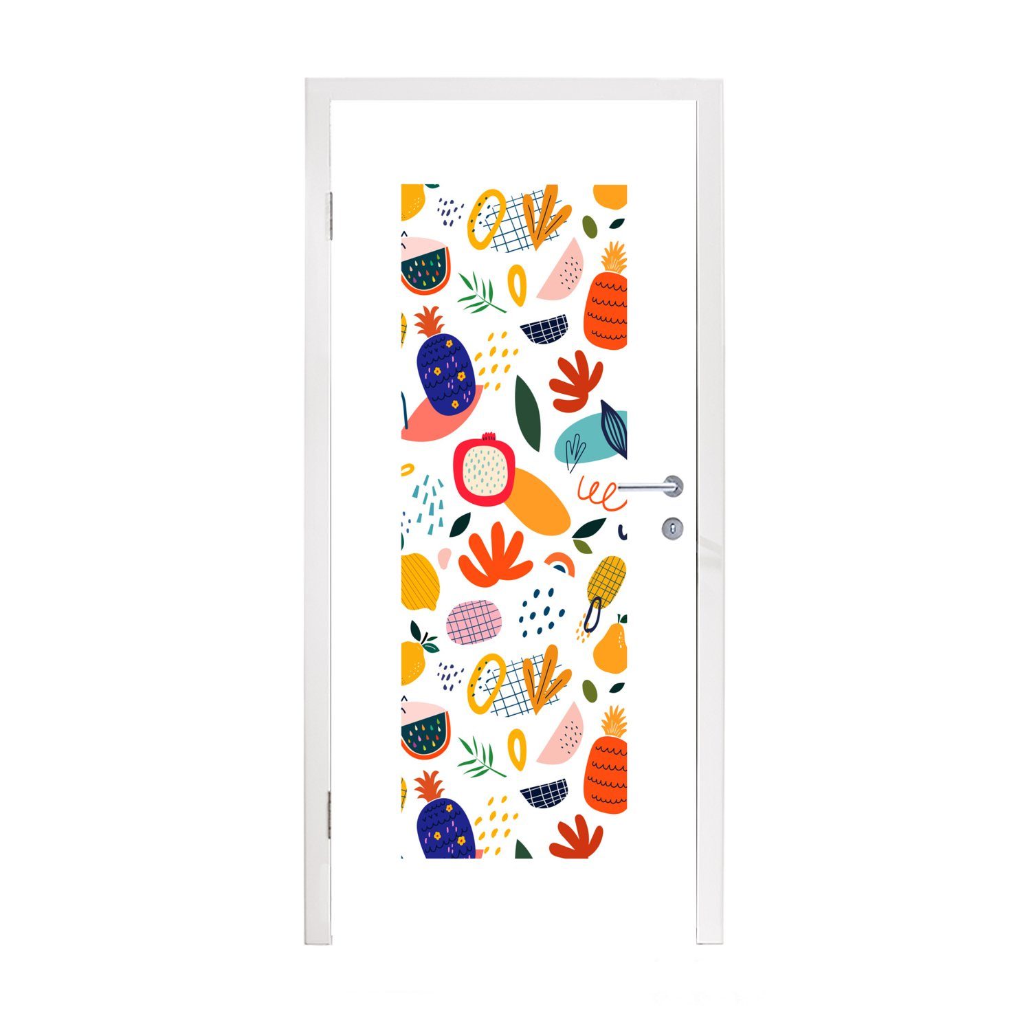 MuchoWow Türtapete Obst - Lebensmittel - Pastell - Weiß - Abstrakt, Matt, bedruckt, (1 St), Fototapete für Tür, Türaufkleber, 75x205 cm