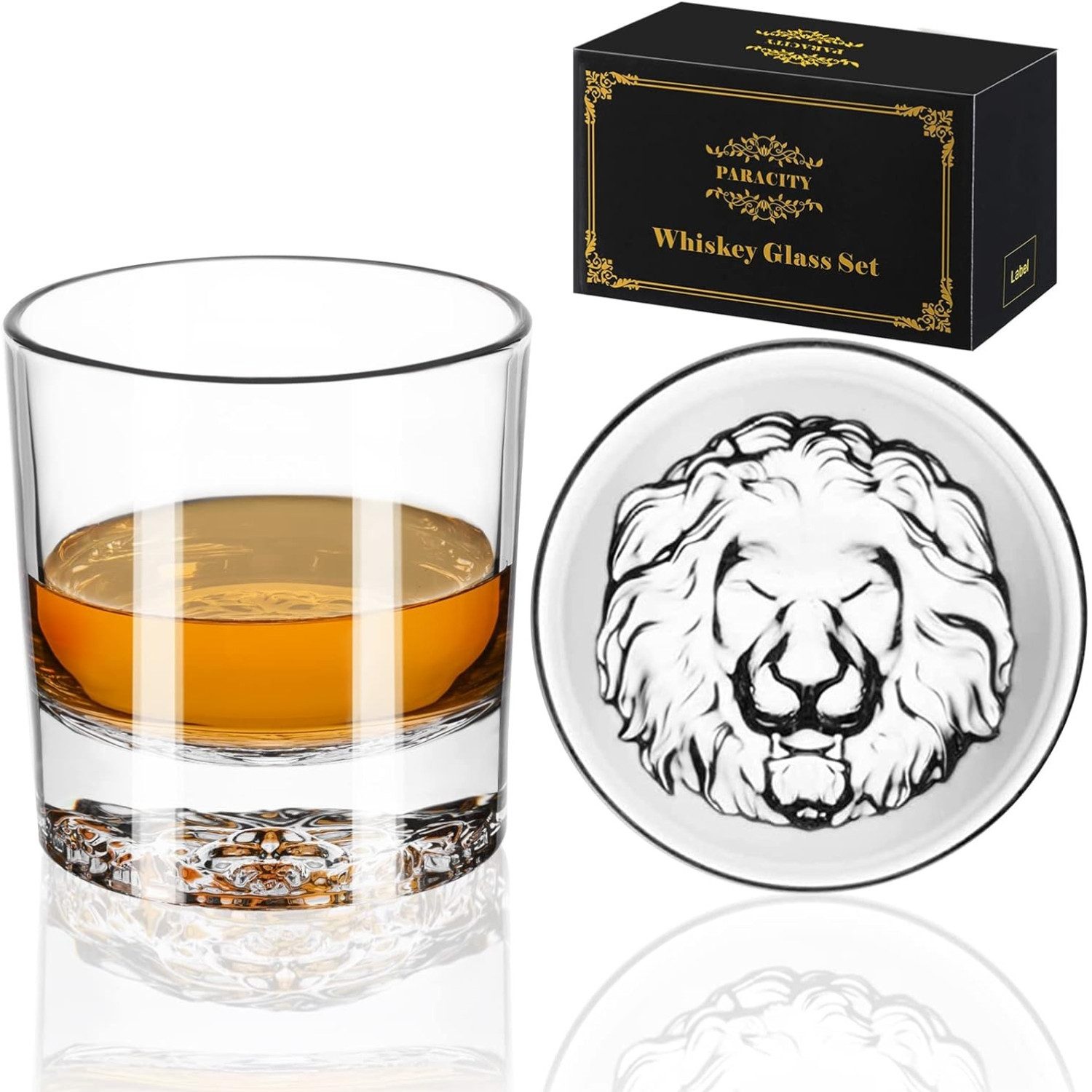 Whiskyglas Whisky Gläser Rum Gläser mit Löwenmuster 300ml 2 Stück Kristallgläser