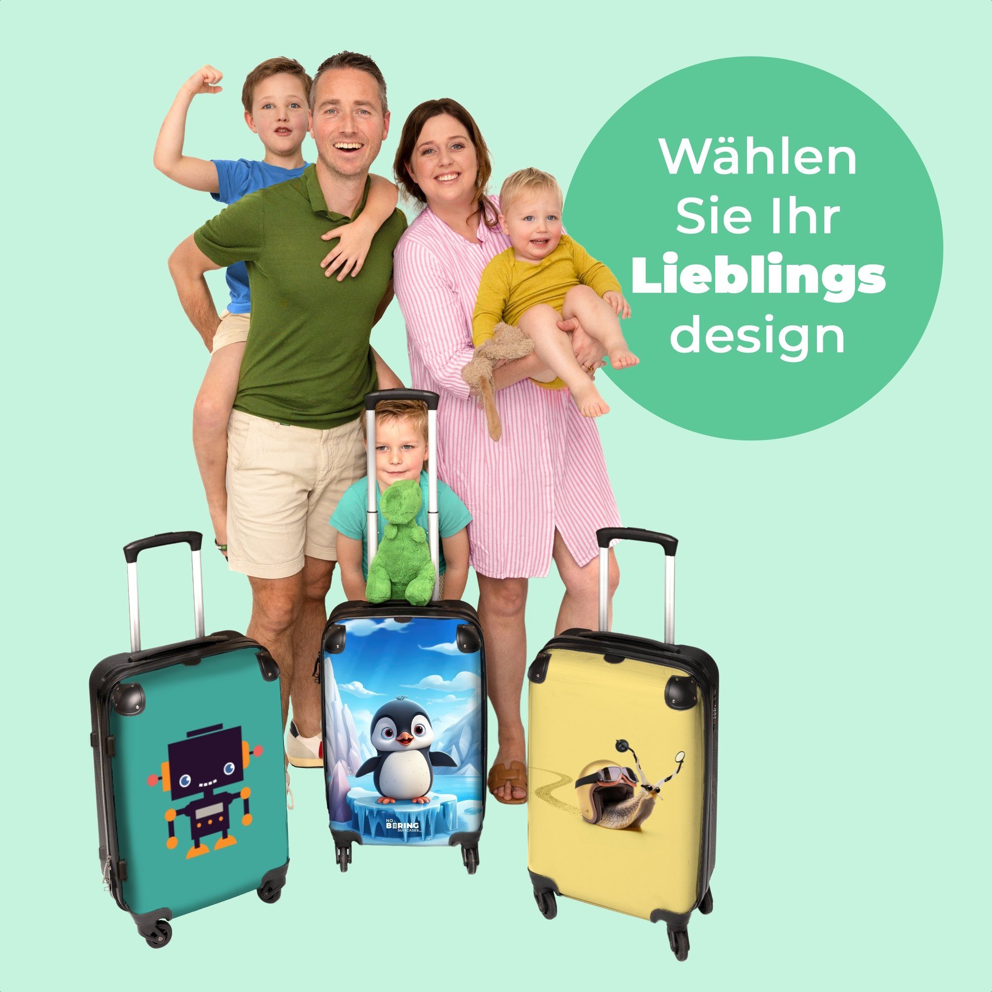 67x43x25cm Rollkoffer mit - Aufgabegepäck Koffer 4 - 4 Trolley - Reisekoffer Polartiere Kinder, Rollen Große Pinguin - NoBoringSuitcases.com© Rollen, Mädchen