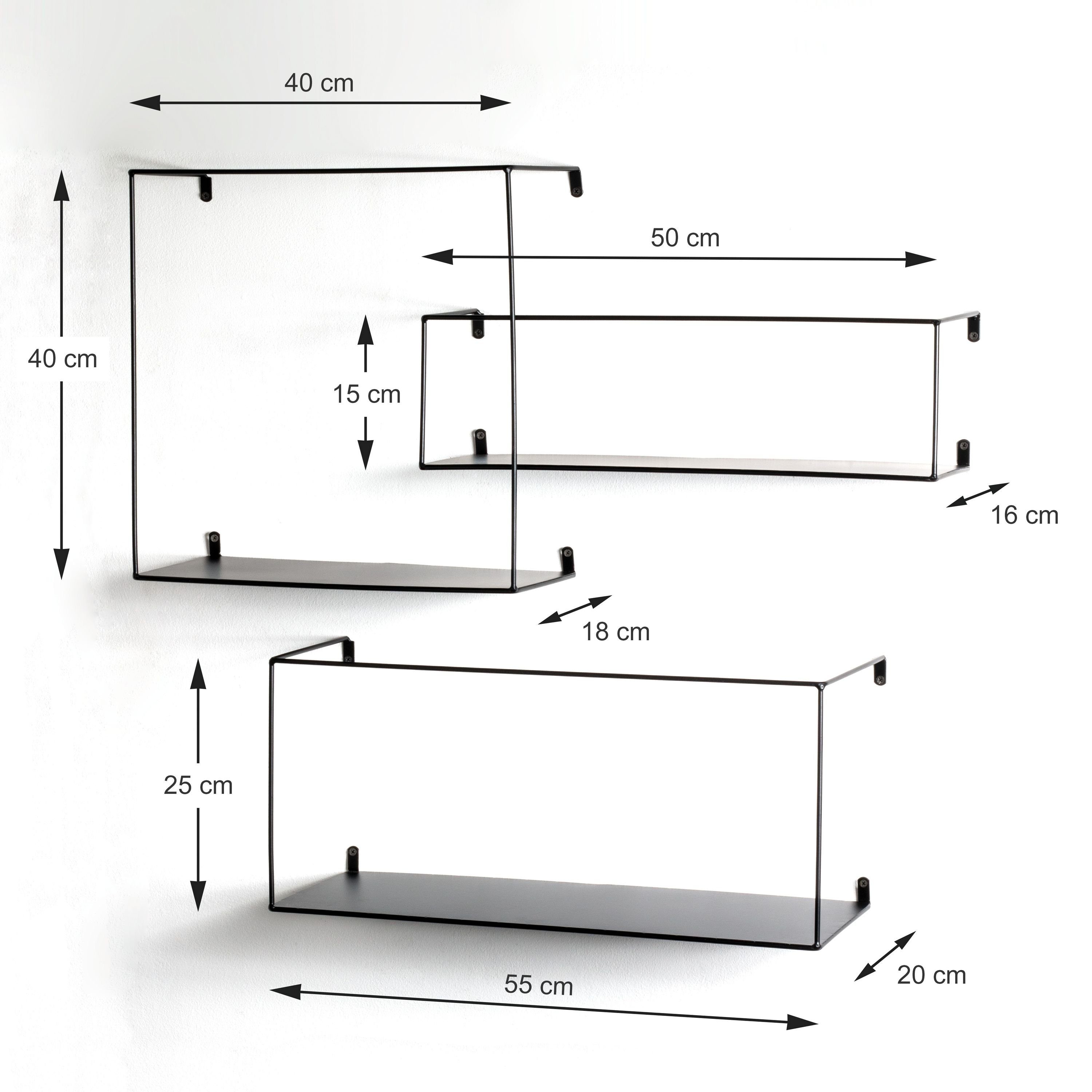 schwarz 3er Wandboard Möbel Wandregal, Wandregal Wandregal Steckboard HAKU HAKU Set