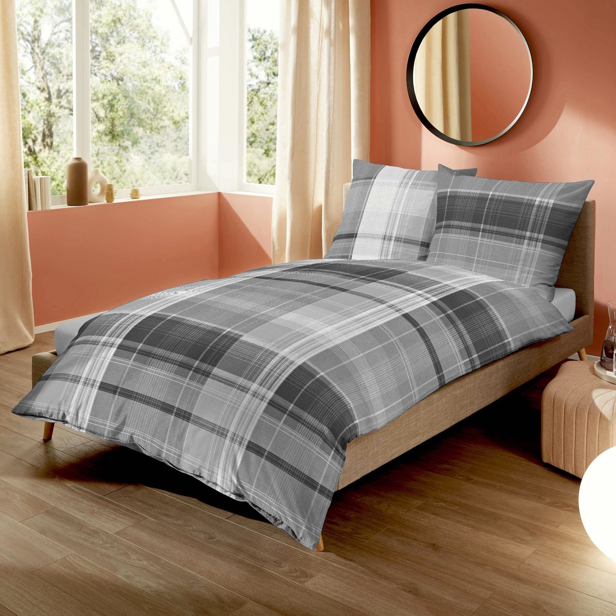 Kaeppel Bettwäsche 135x200cm Tonight Karo Grau, Biber, 2 teilig, elegantes günstig online kaufen