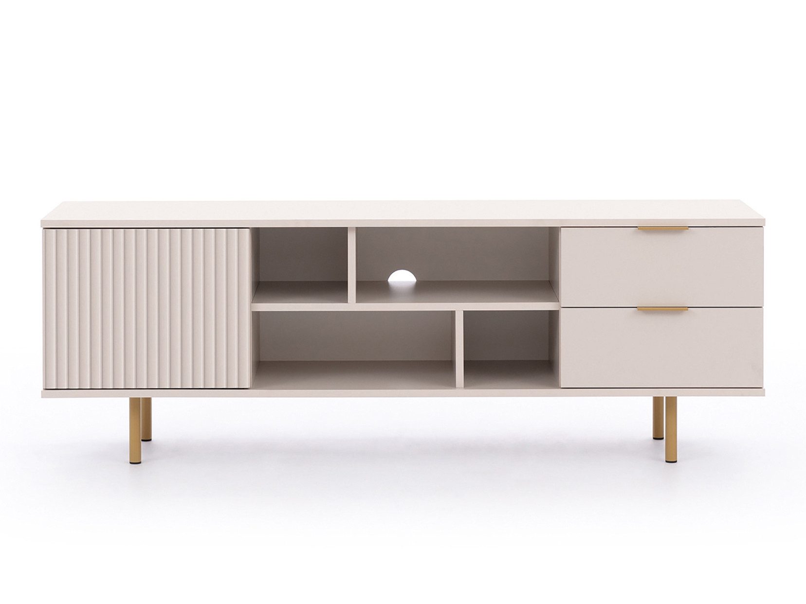 Beautysofa TV-Schrank NOVELLO mit 2 Schubladen und Türen (Metallfüße, 2 Farben wählbar) Breite 150 cm