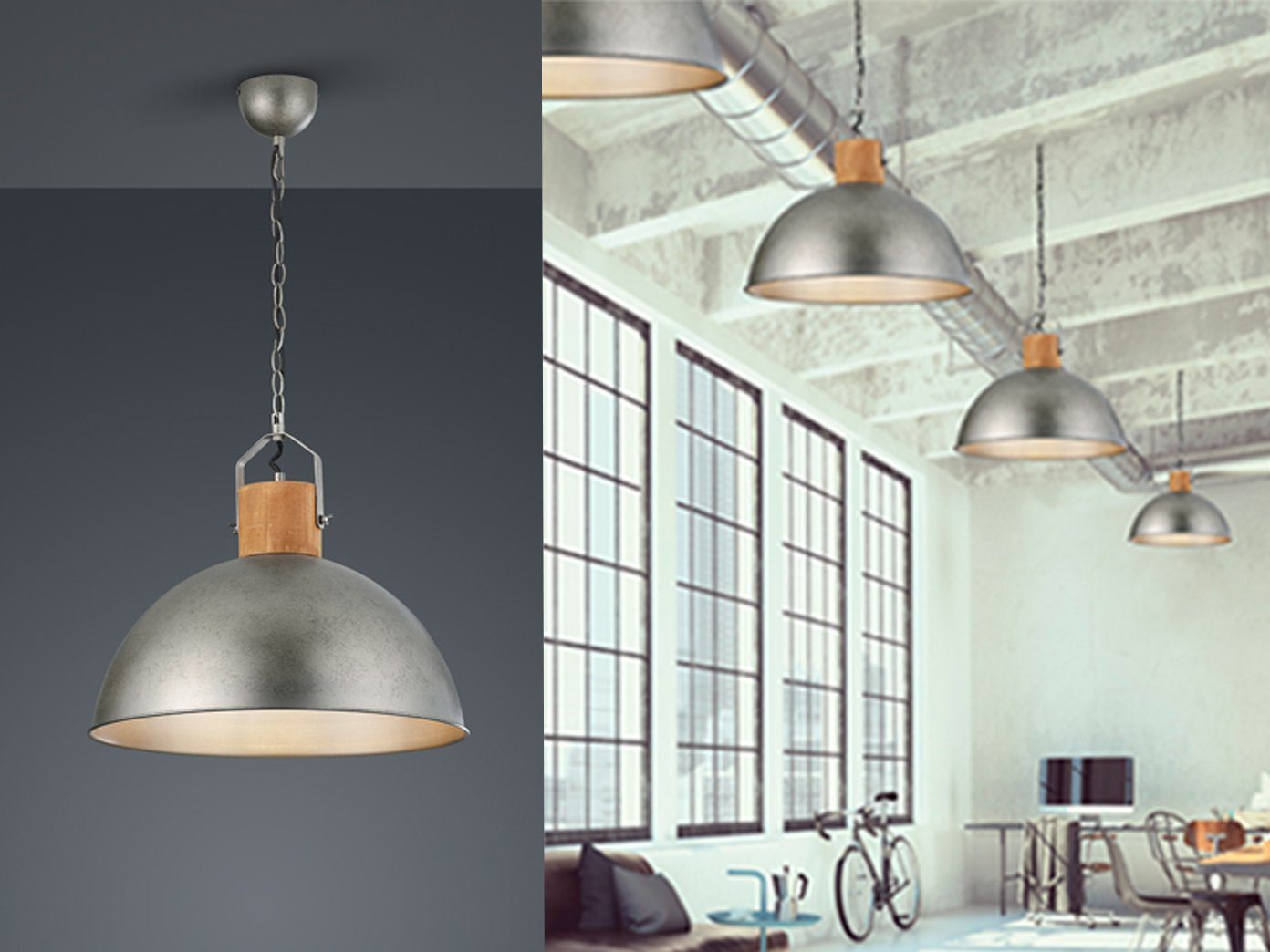 meineWunschleuchte LED Pendelleuchte, Dimmfunktion, LED über hängend Warmweiß, Fabrik-lampe wechselbar, Ø45cm Industrial, Industrie-design Esstisch